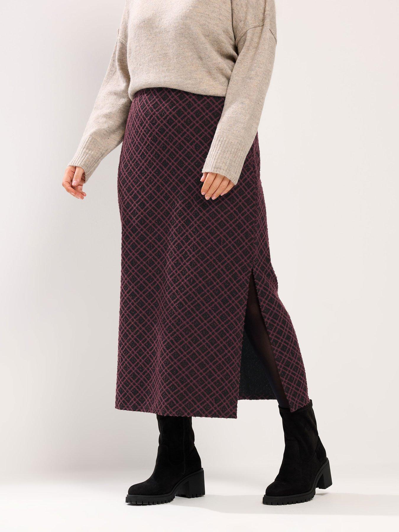 yours-curve-midi-ponte-check-print-skirt-red