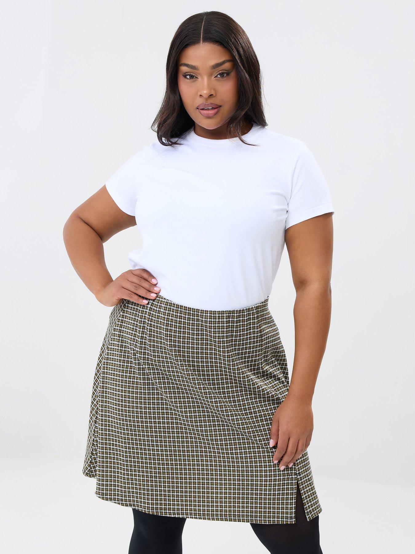 yours-curve-check-mini-skirt-green