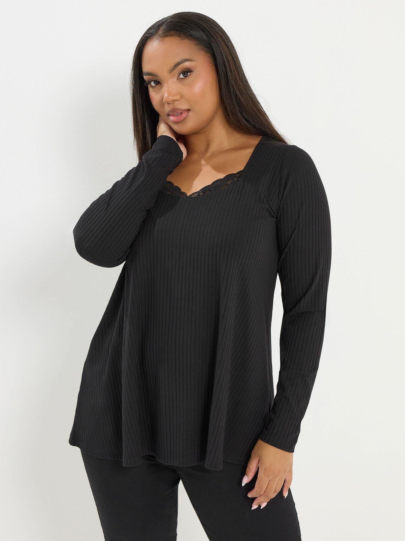 yours-curve-lace-insert-rib-top-black