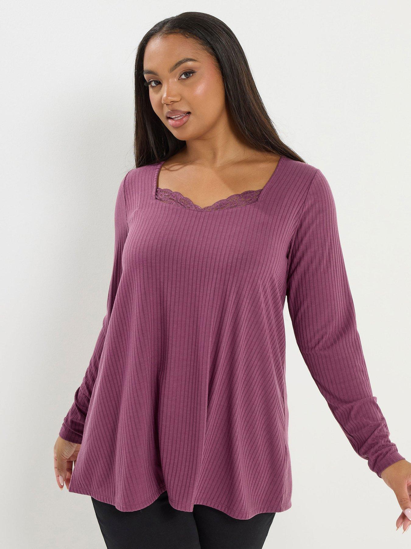 Yours Curve Lace Insert Rib Top - Pink | Very Ireland