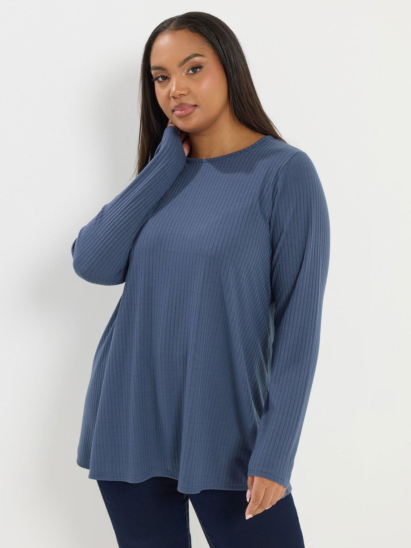 yours-curve-long-sleeve-rib-swing-top-blue