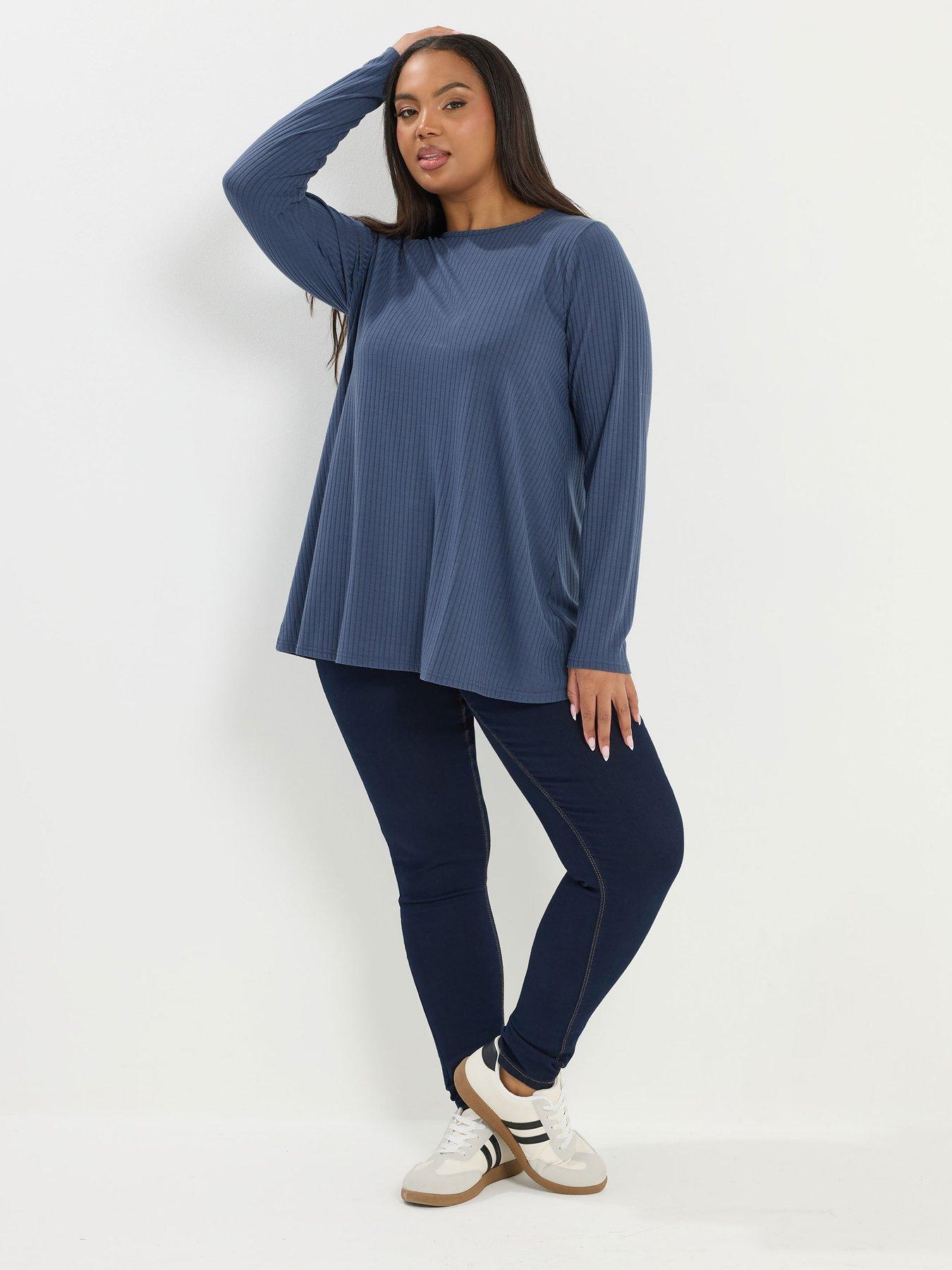 yours-curve-long-sleeve-rib-swing-top-blueback