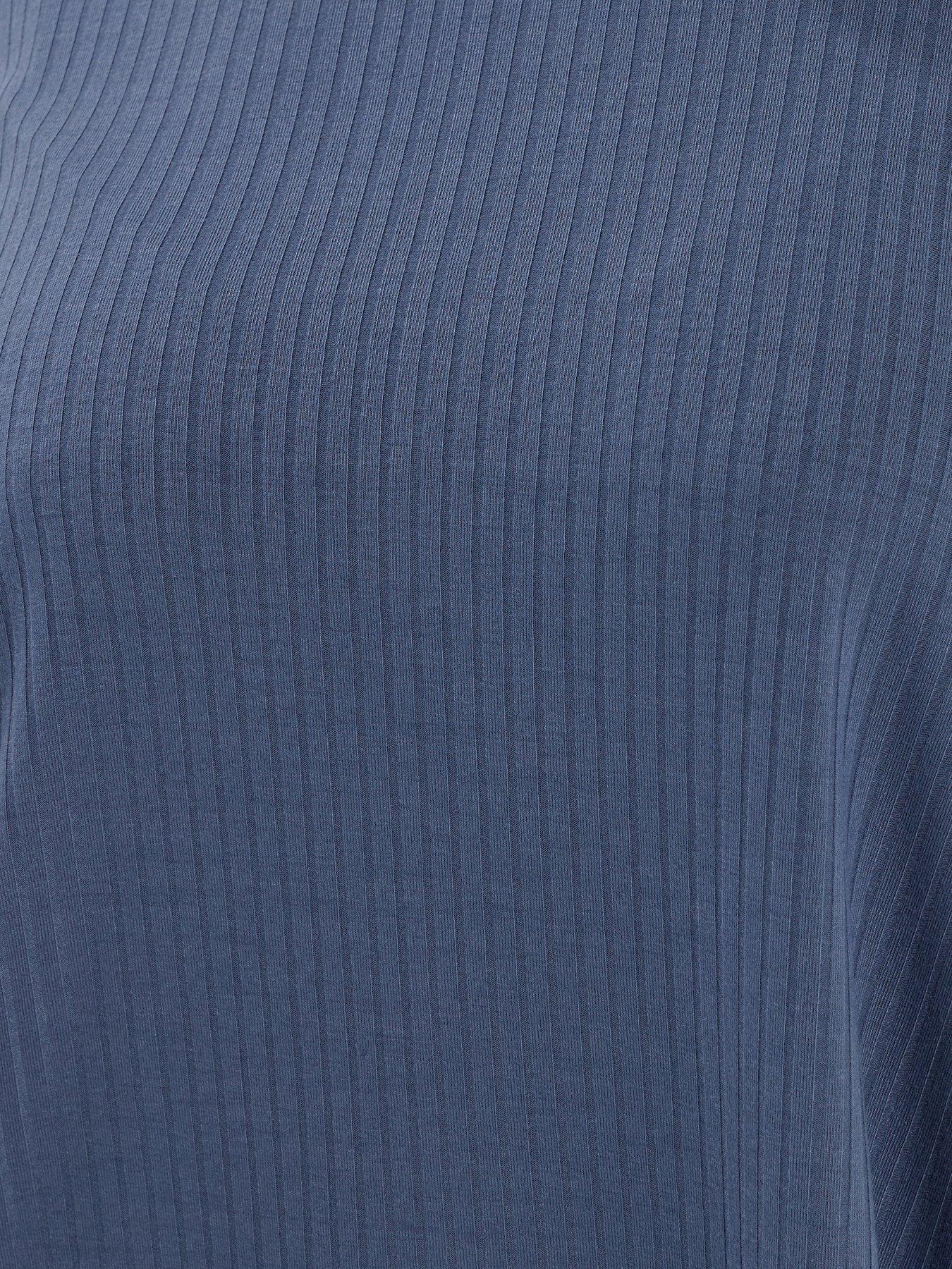 yours-curve-long-sleeve-rib-swing-top-blueoutfit
