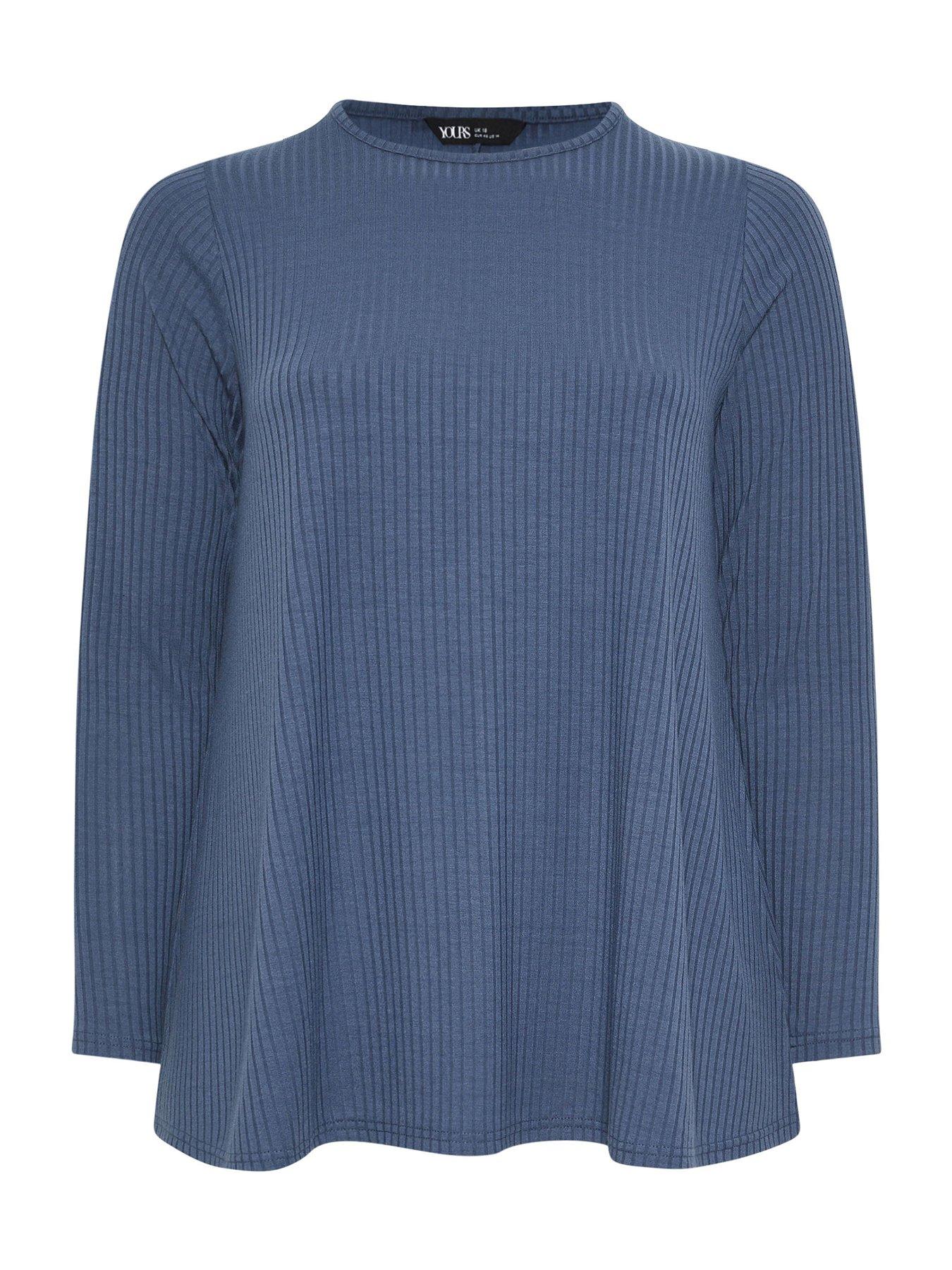 yours-curve-long-sleeve-rib-swing-top-bluedetail