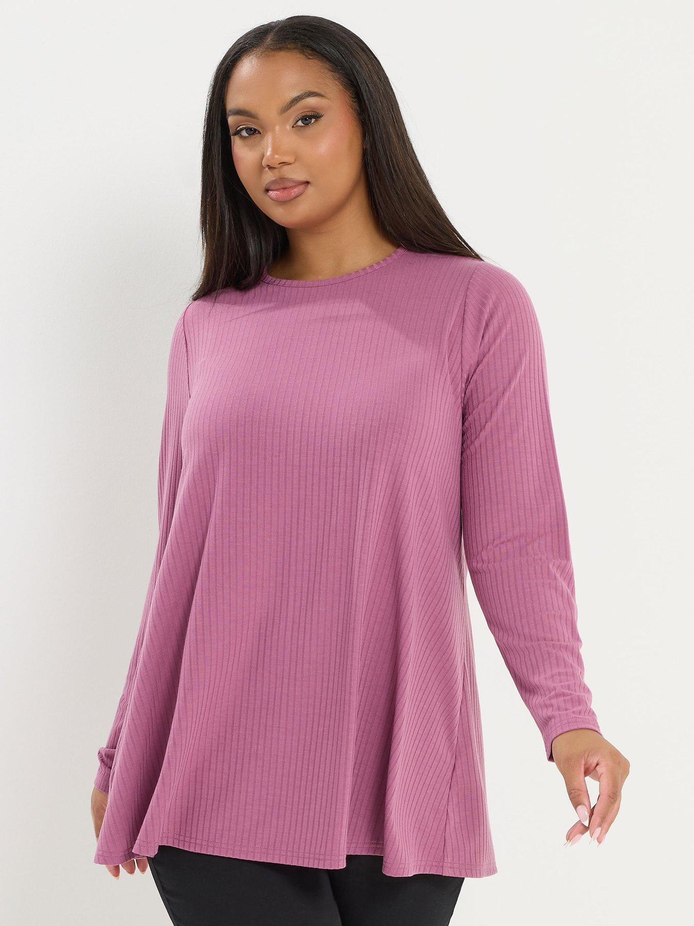yours-curve-long-sleeve-rib-swing-top-pink