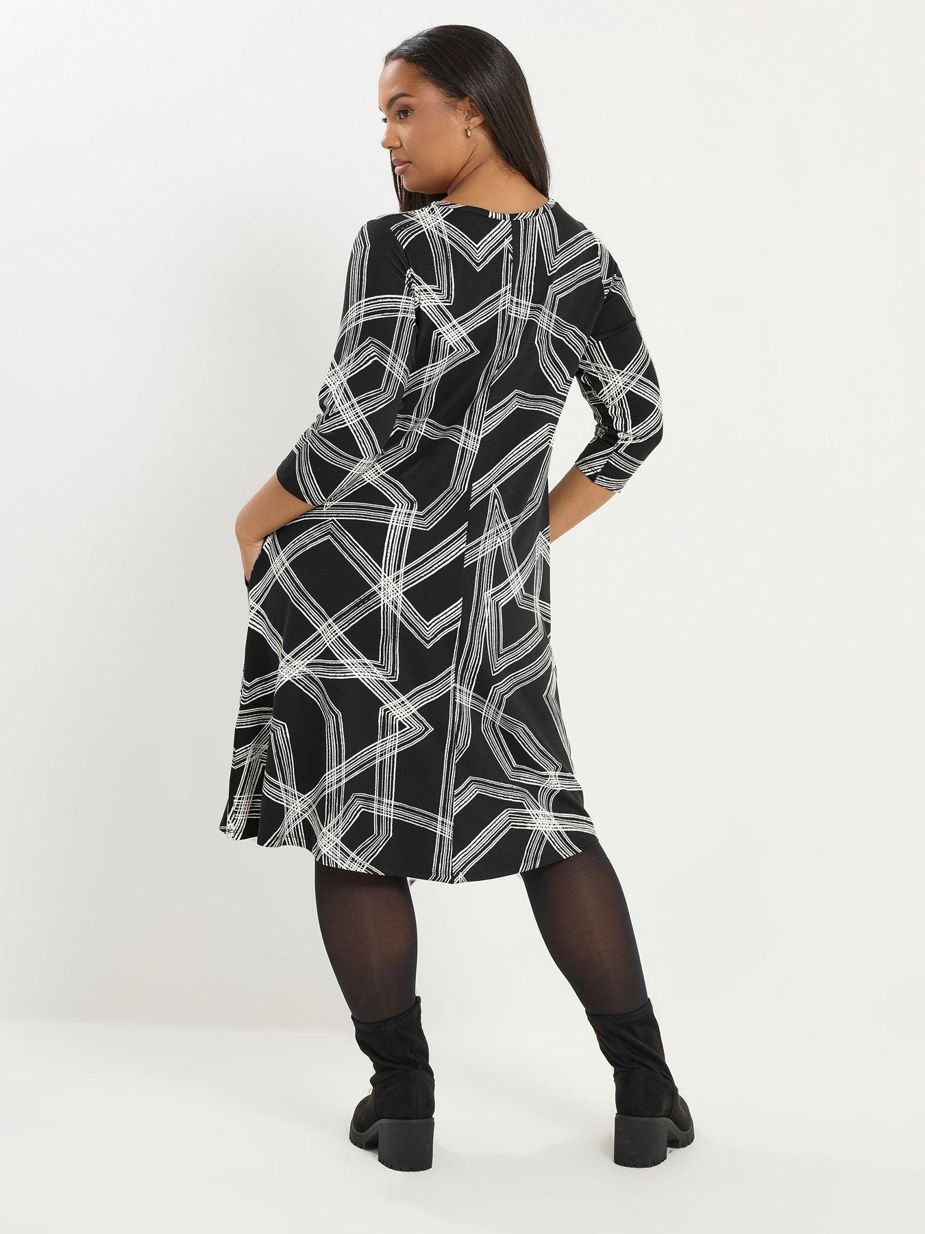 Image 2 of 4 of Yours Curve Geometric Drape Pocket Dress - Black