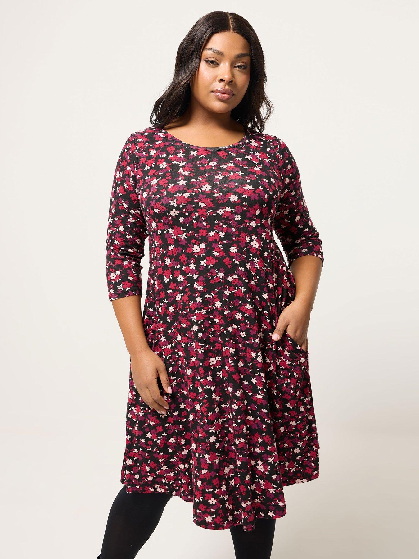 Yours Curve Ditsy Drape Pocket Dress