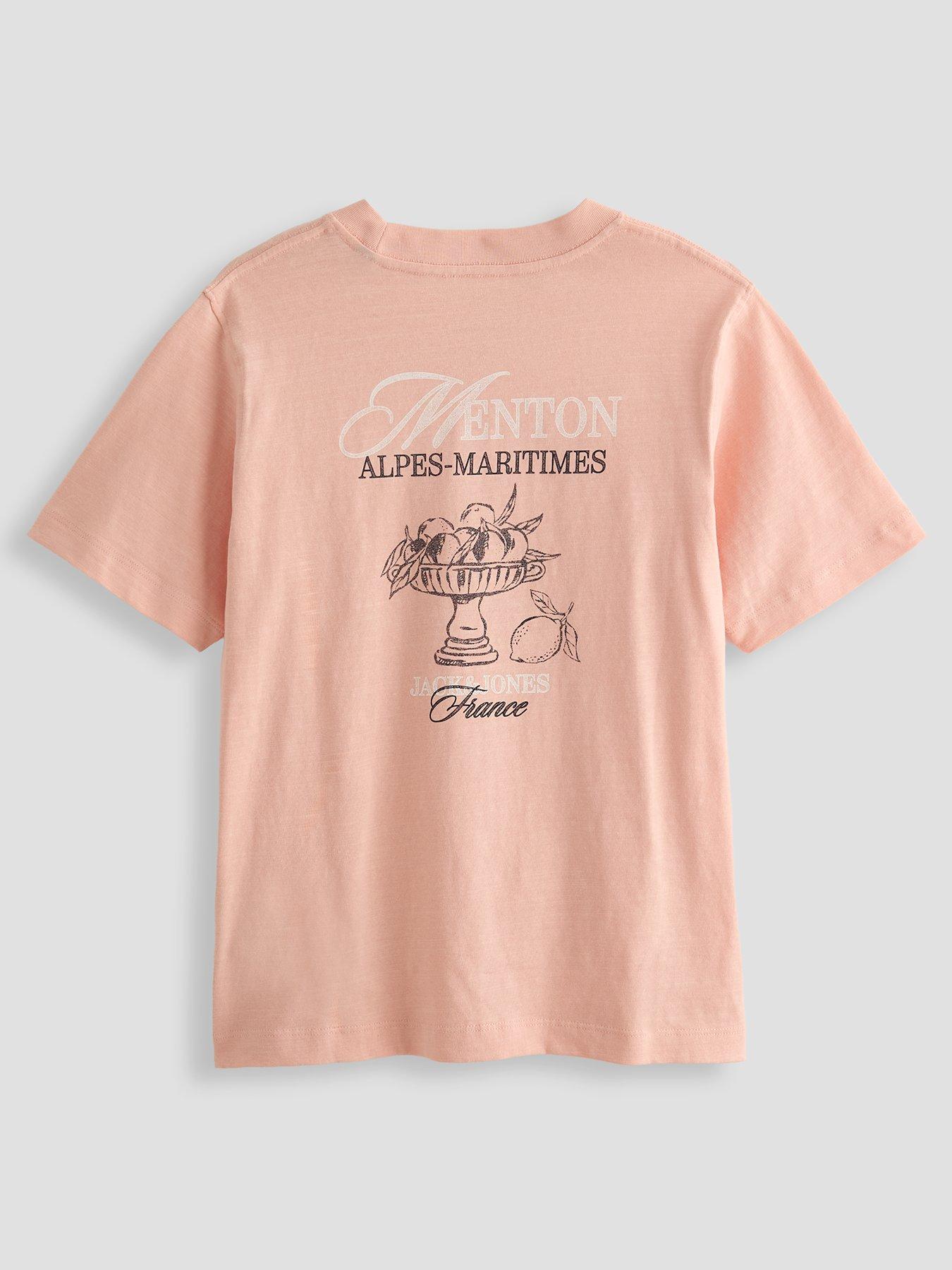 Jack & Jones Junior Boys Sketch Back Print Short Sleeve T-shirt - Peach Melba