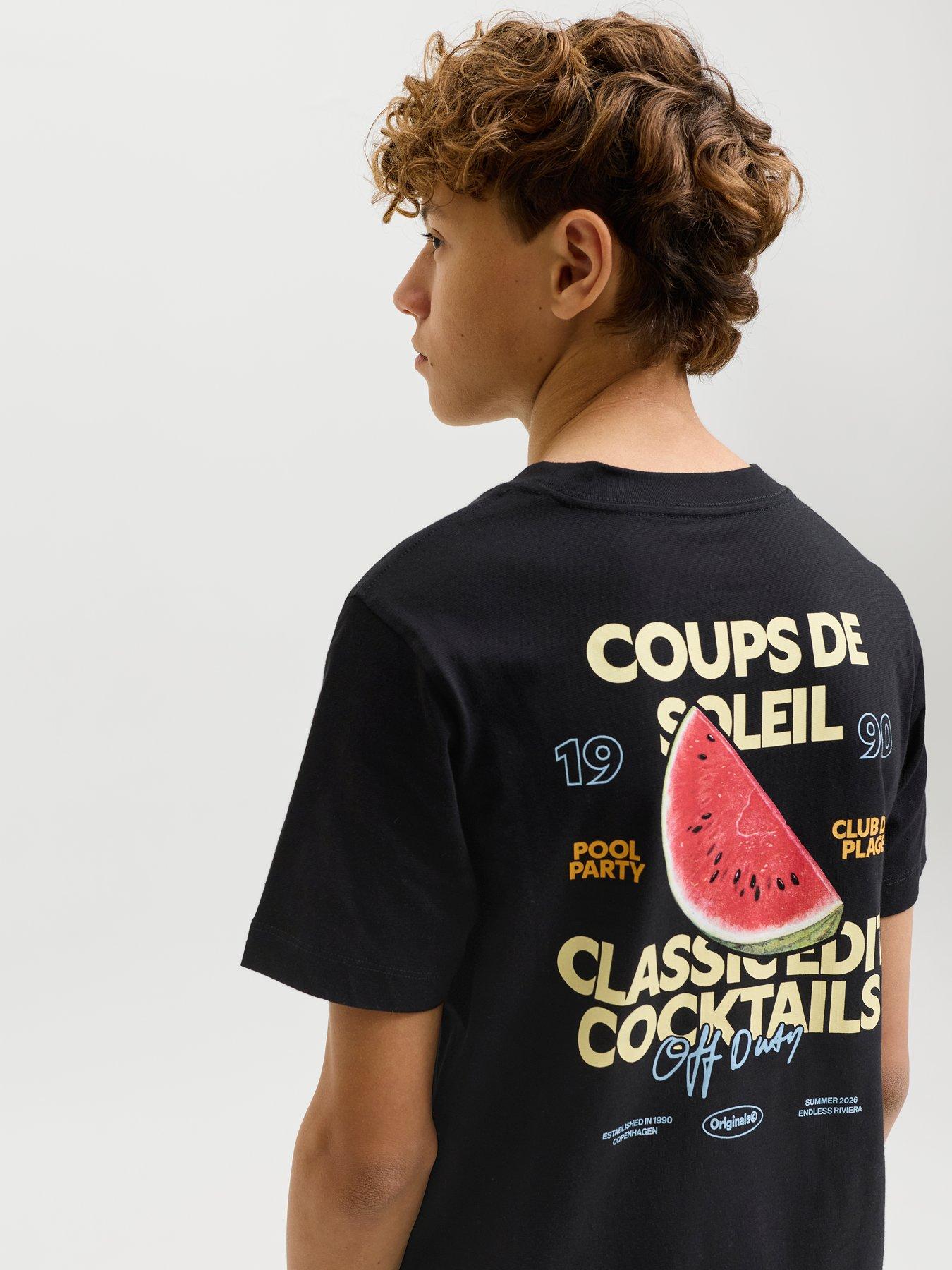 Jack & Jones Junior Boys Riviera Vintage Poster Back Short Sleeve T-shirt - Black