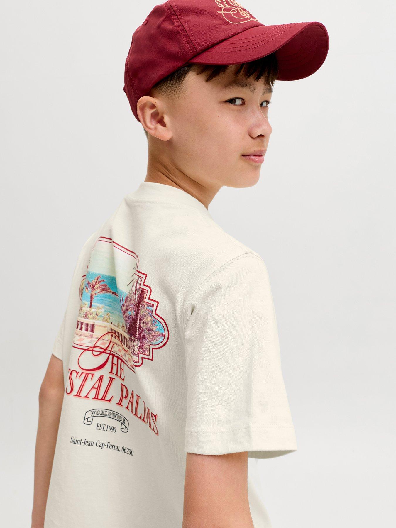 Jack & Jones Junior Boys Back Print Short Sleeve T-shirt - Cream