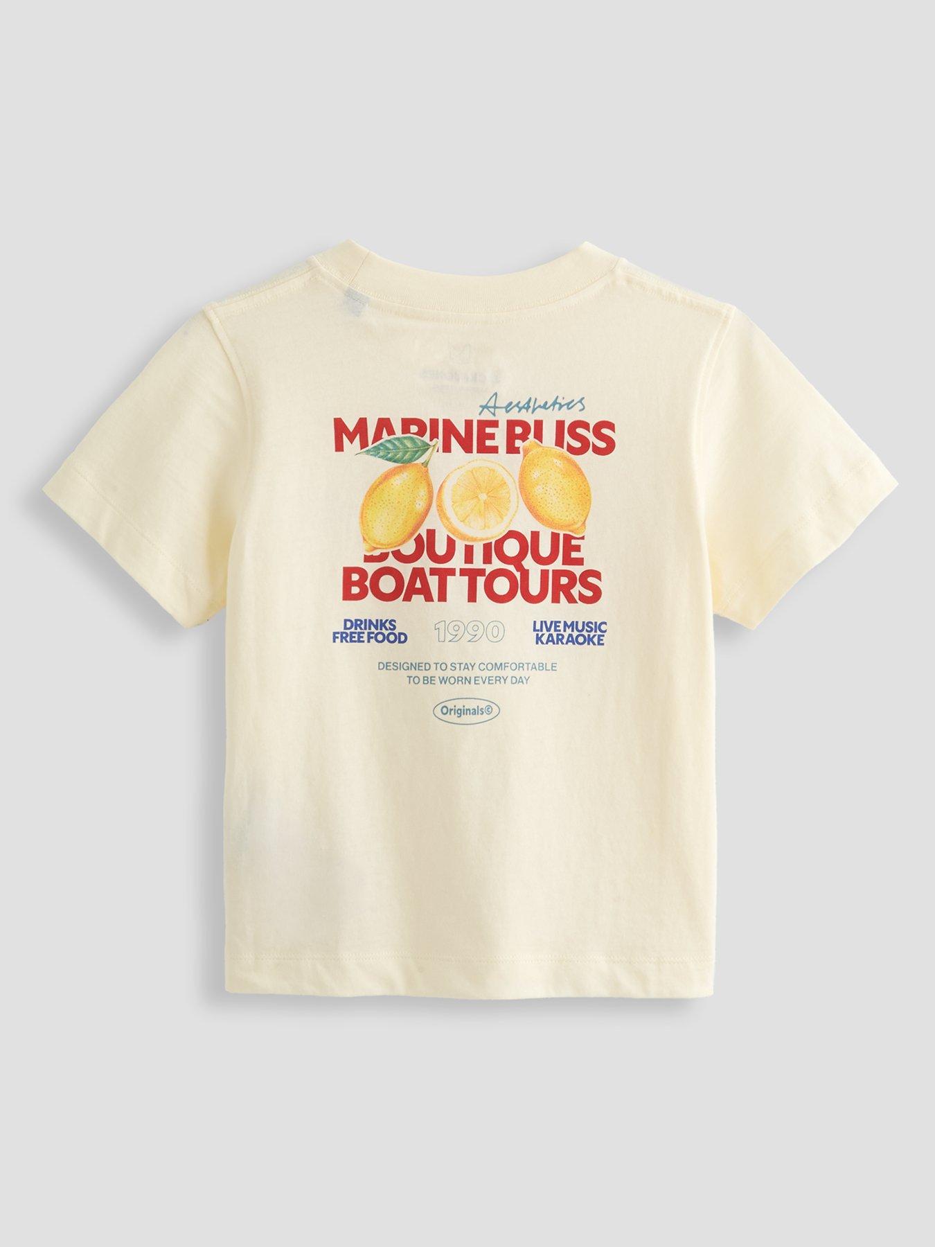 Jack & Jones Mini Younger Boys Riviera Vintage Poster Short Sleeve T-Shirt - Cream in Antique White