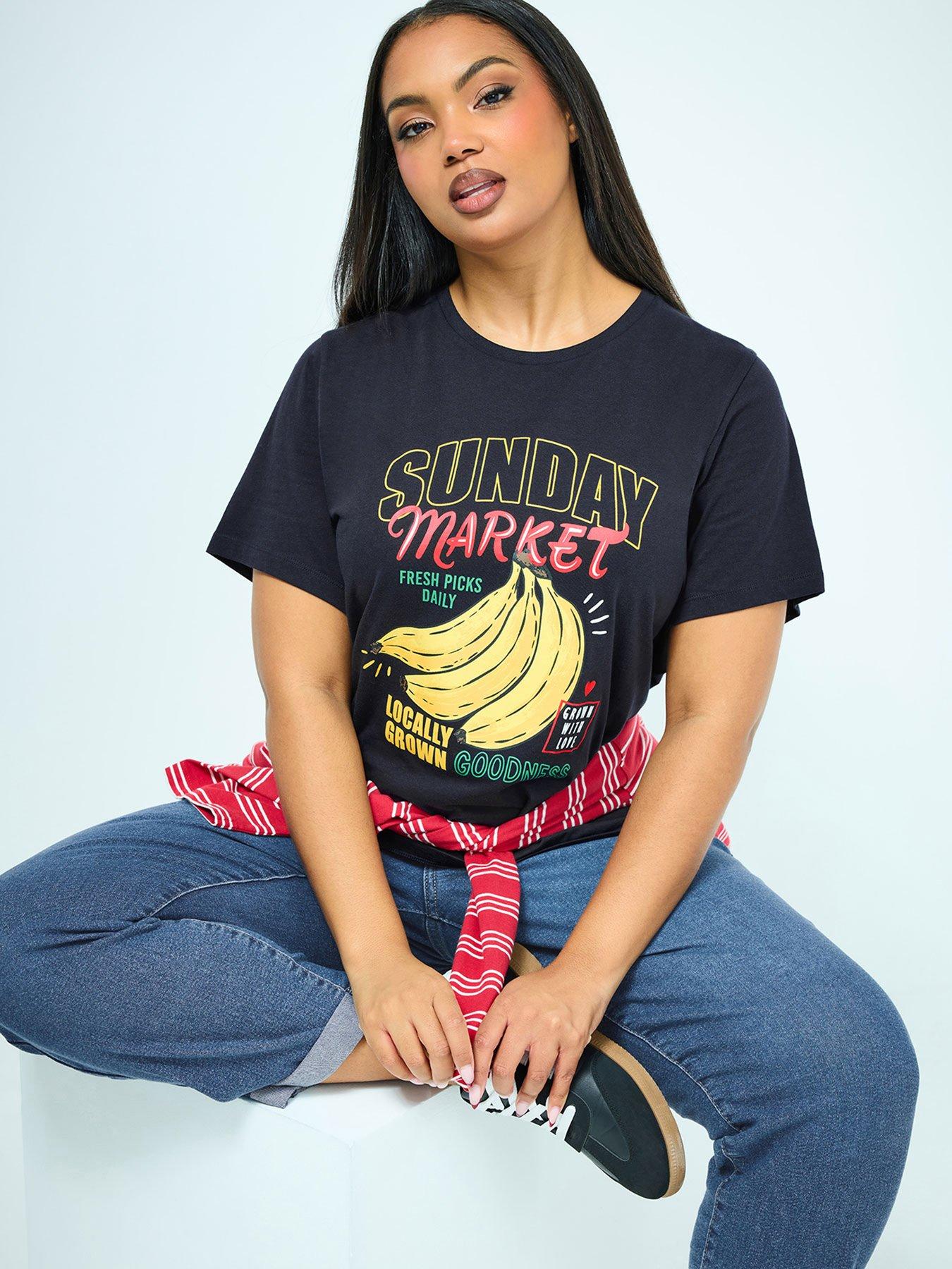 Yours Curve Set In Sleeve Placement Banana T-shirt