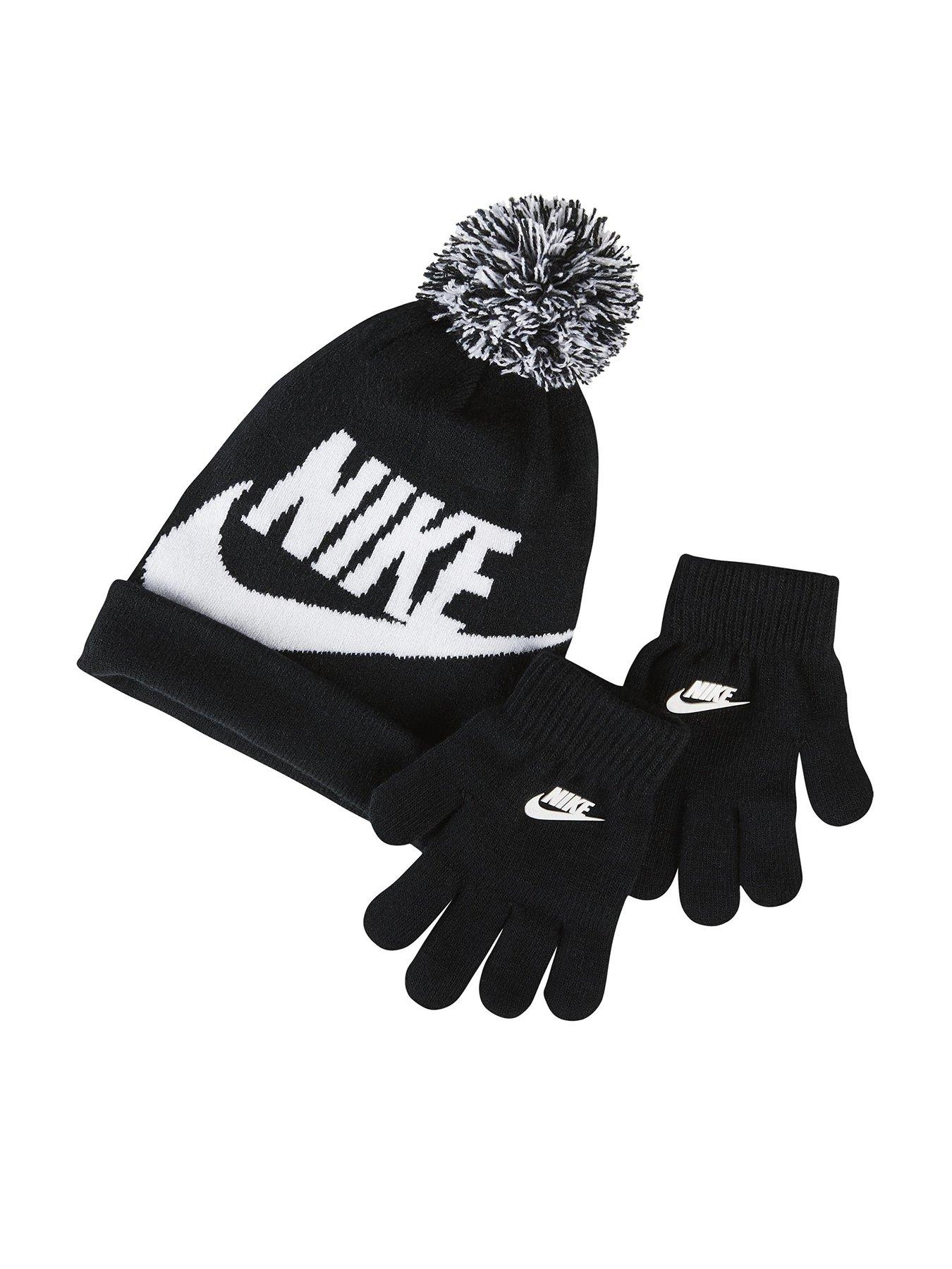 Nike Kids Boys Soosh Pom Beanie  &  Glove Set - Black
