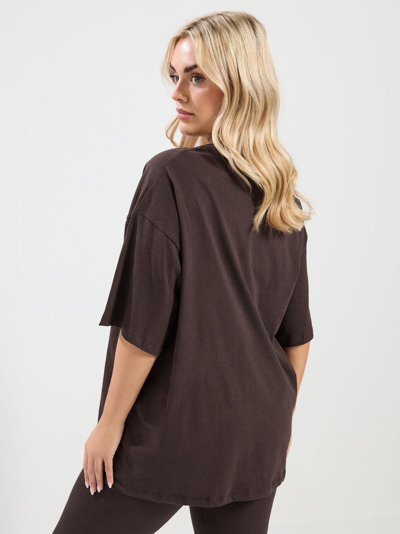 yours-curve-co-ord-relaxed-t-shirt-brownstillFront