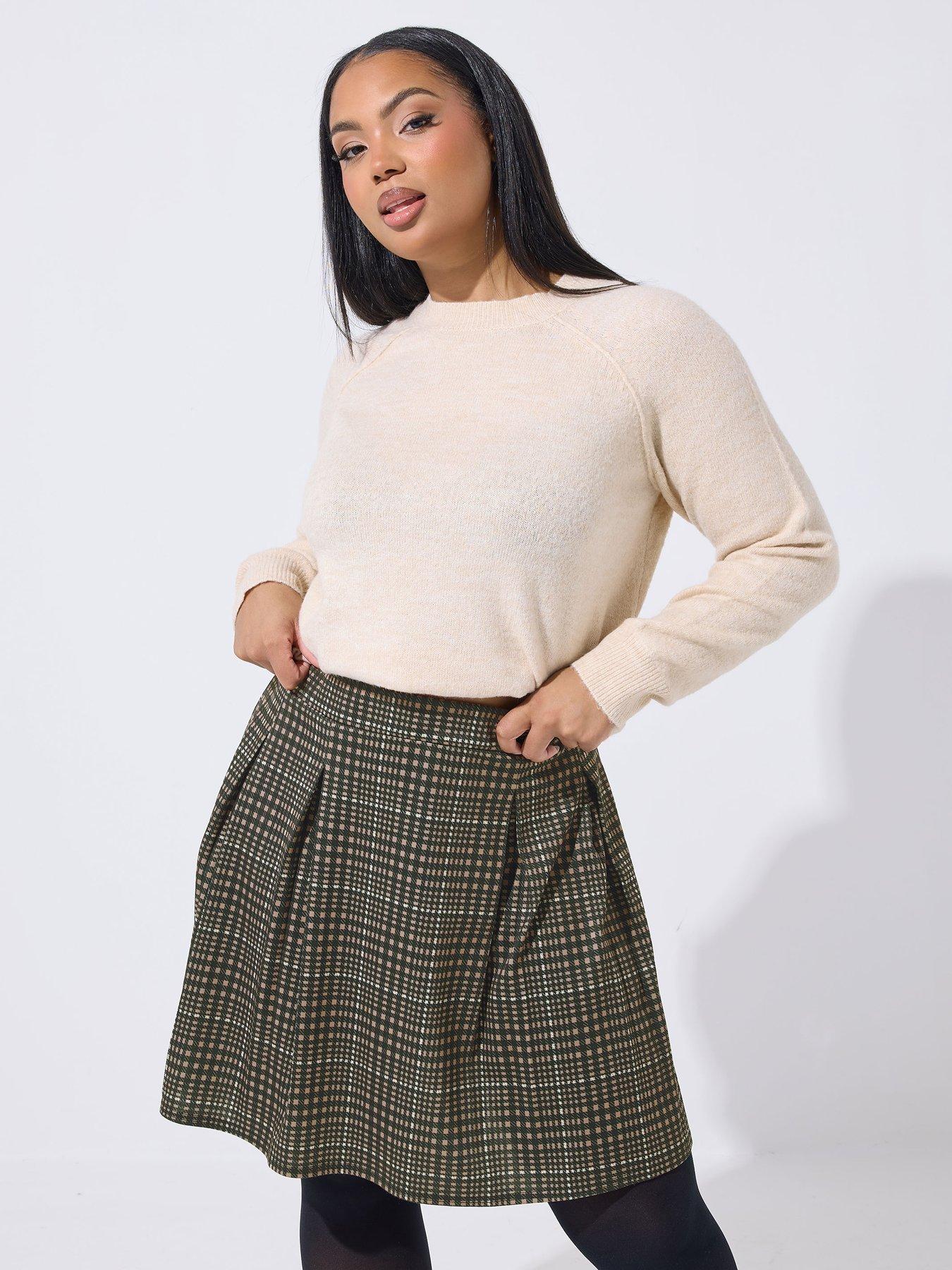 Yours Curve Printed Check Pleated Skirt