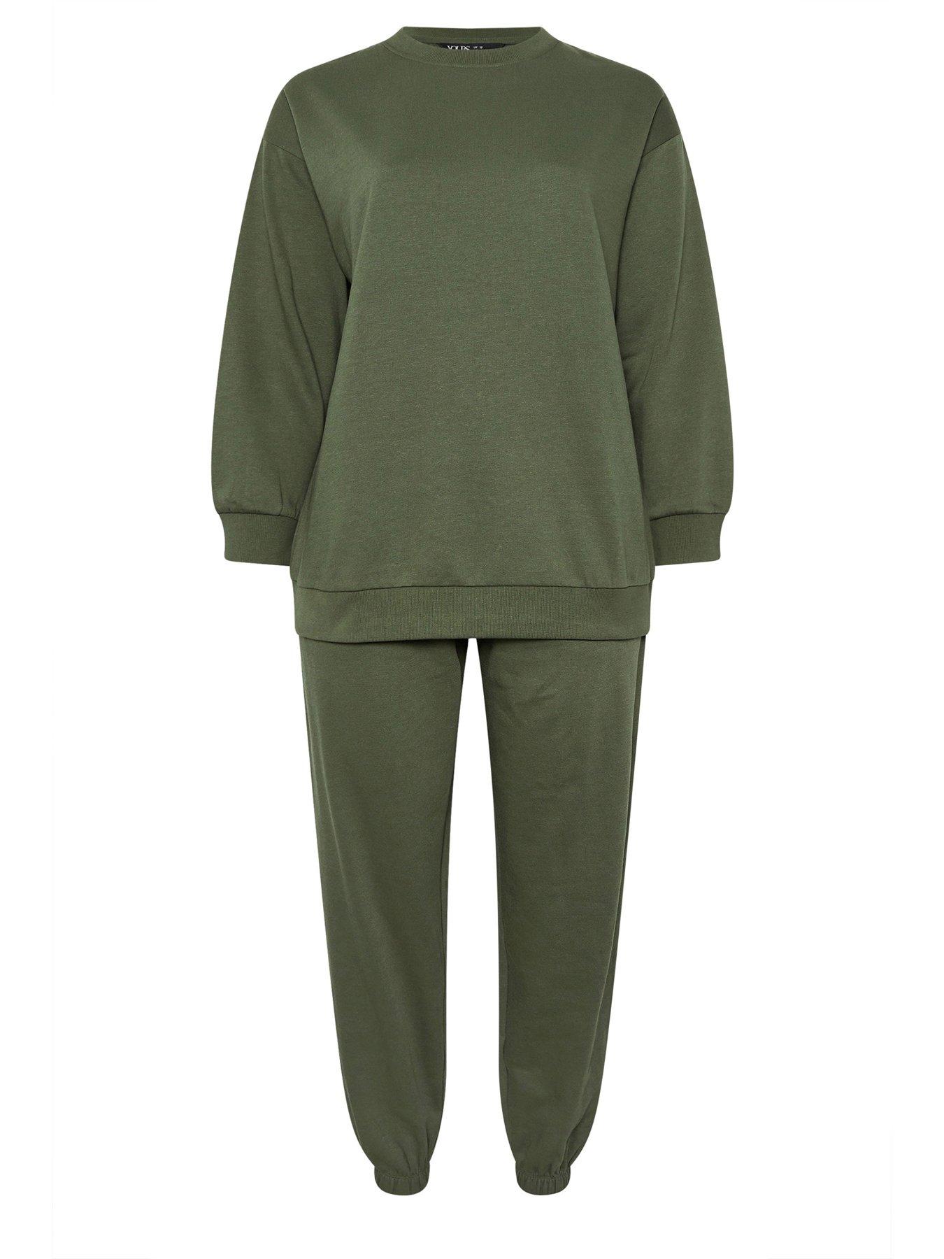 Image 5 of 5 of Yours Curve Crew Neck Cuffed Jogger Set - Green