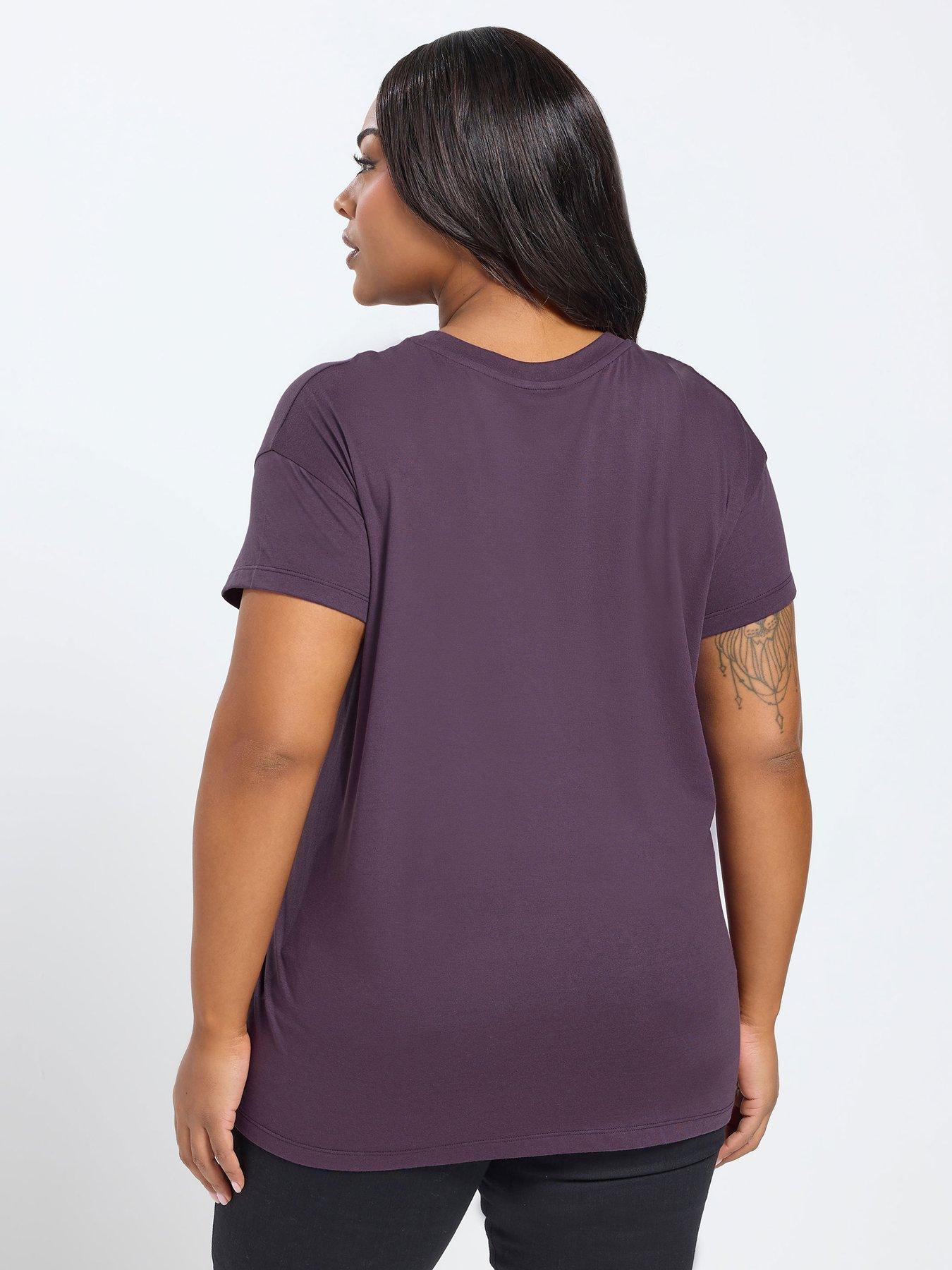 Image 2 of 5 of Yours Curve Core Placement Heart T-shirt - Purple