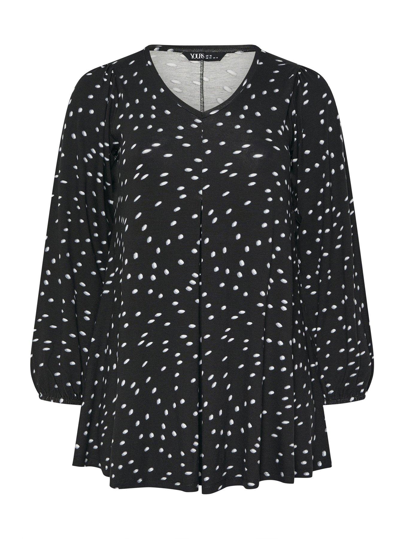 Image 5 of 5 of Yours Curve Pleat Polka Dot Balloon Sleeve Top - Black