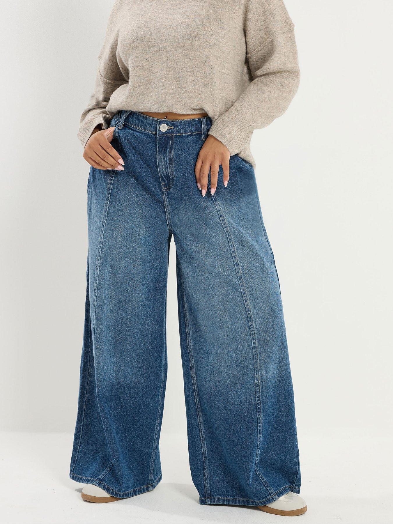 Image 1 of 5 of Yours Curve Rigid Plazzo Front Seam Jeans