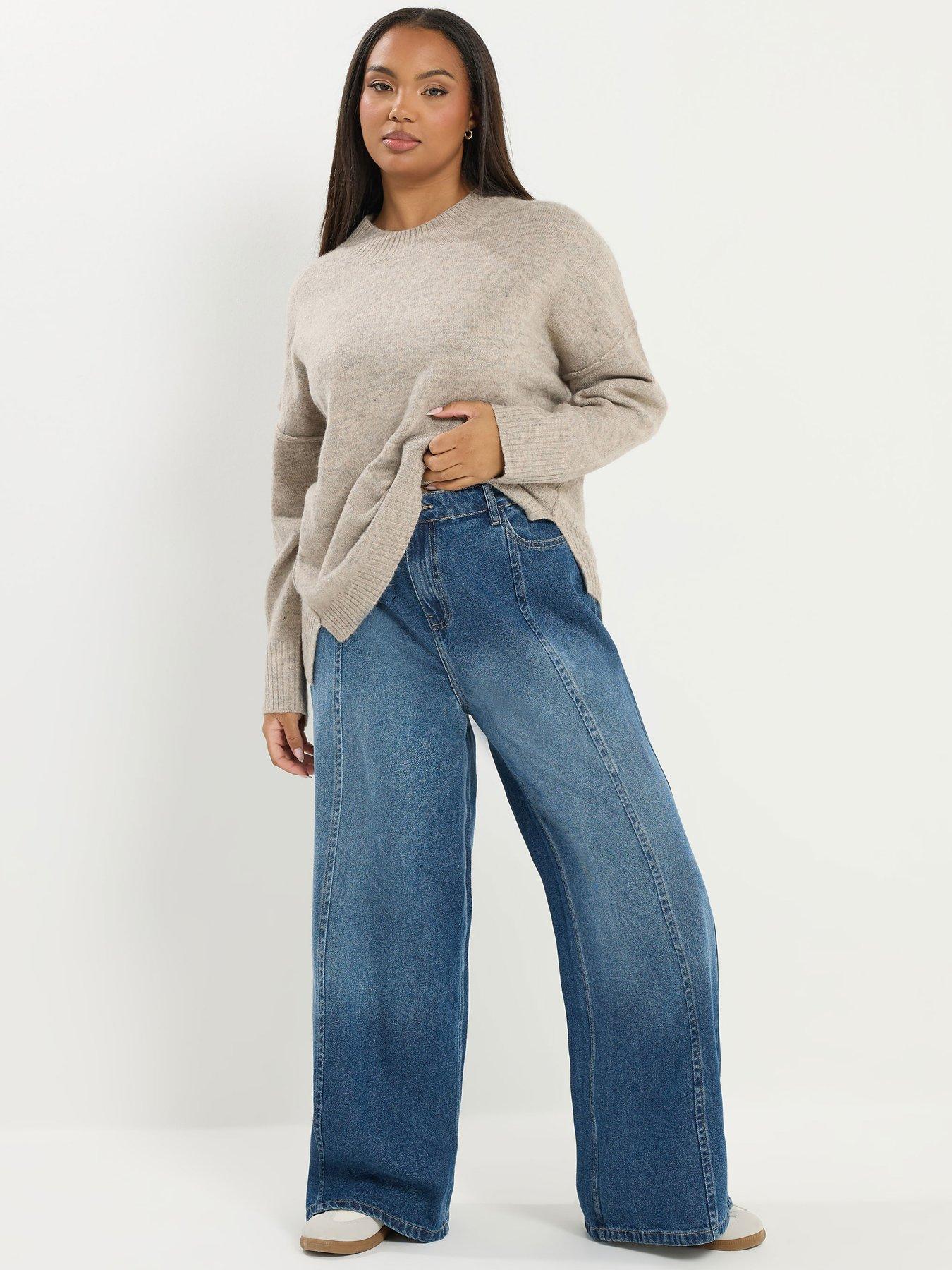 Image 3 of 5 of Yours Curve Rigid Plazzo Front Seam Jeans