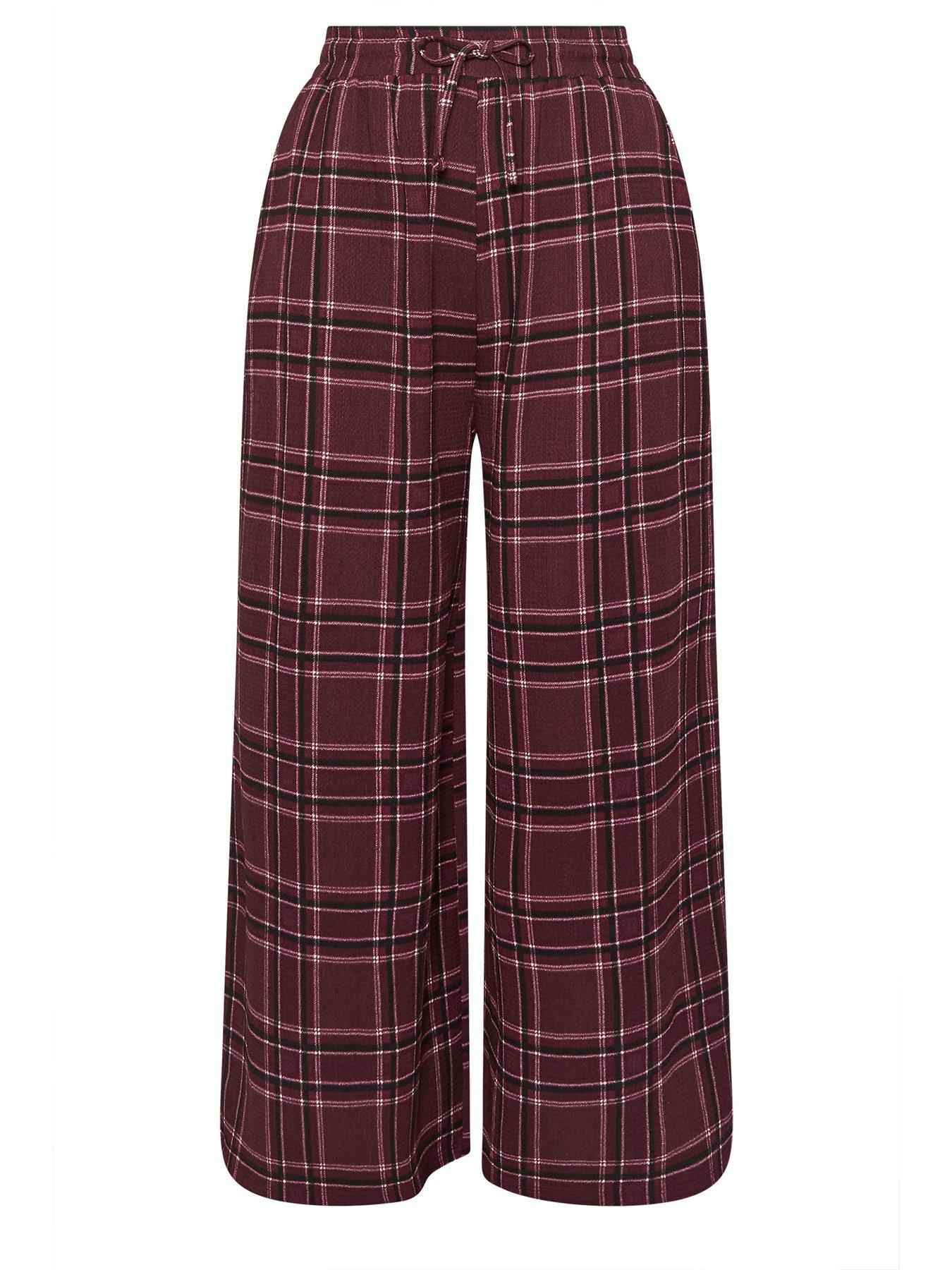 Image 5 of 5 of Yours Curve Check Crinkle Wide Leg Trousers - Red