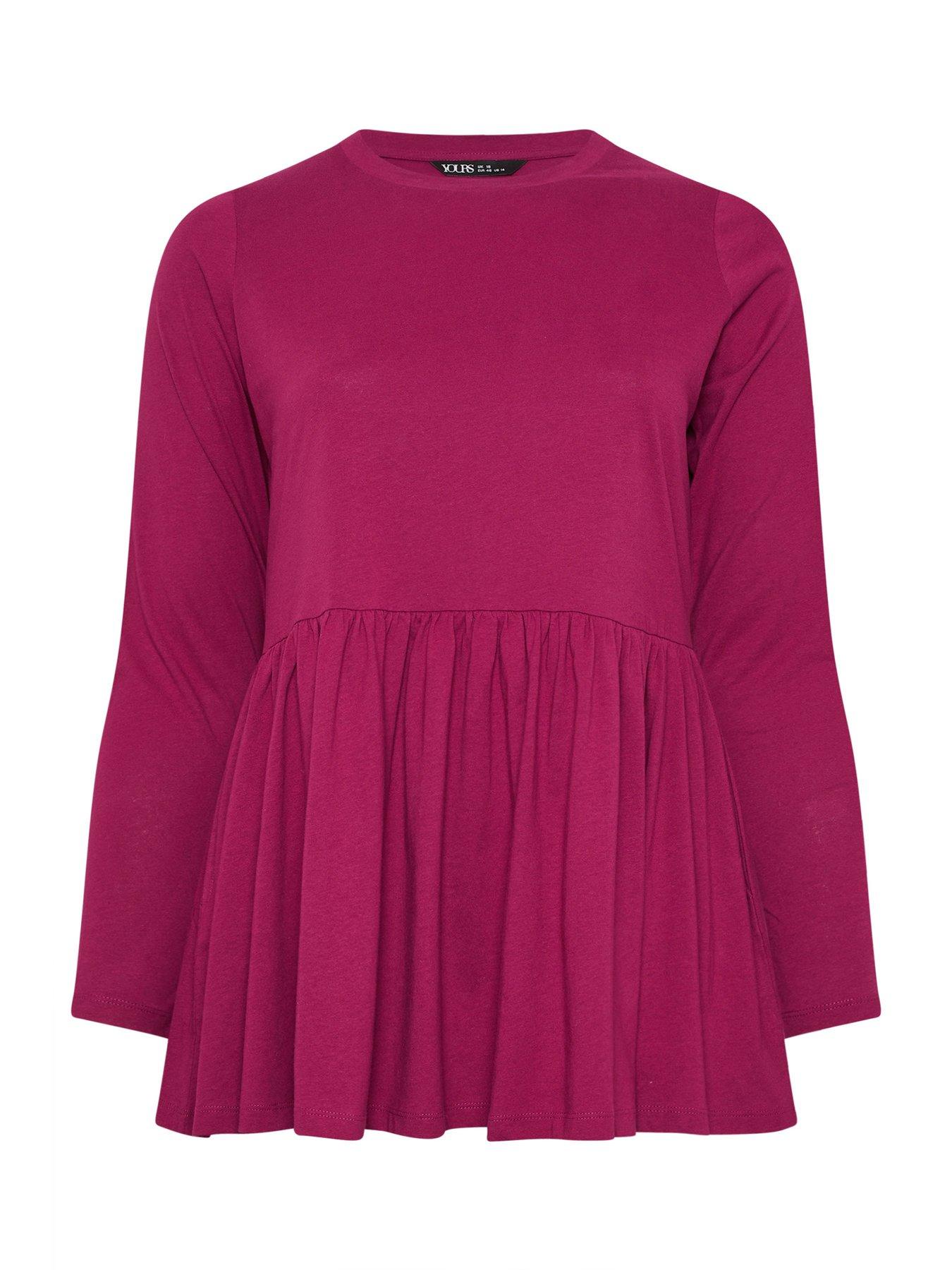 yours-curve-long-sleeve-peplum-cotton-top-pinkdetail