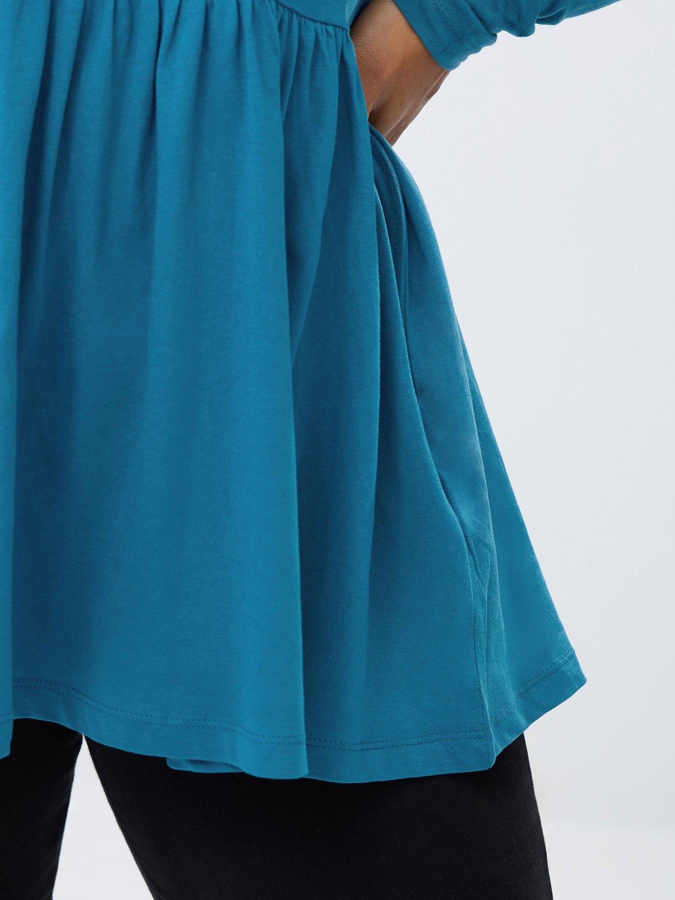yours-curve-long-sleeve-peplum-cotton-top-blueoutfit