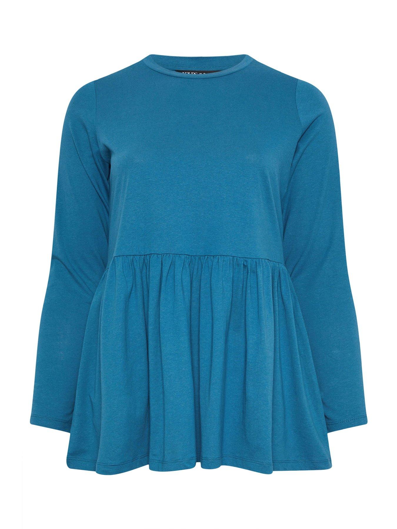 yours-curve-long-sleeve-peplum-cotton-top-bluedetail