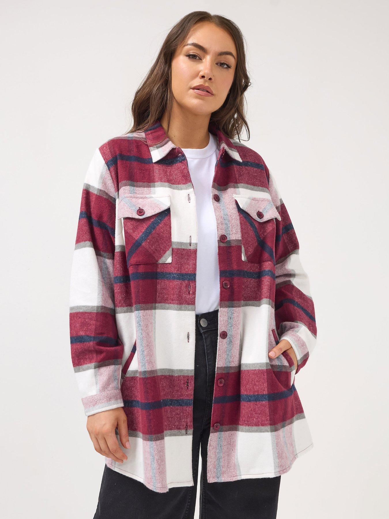 Yours Curve Check Shacket - Red