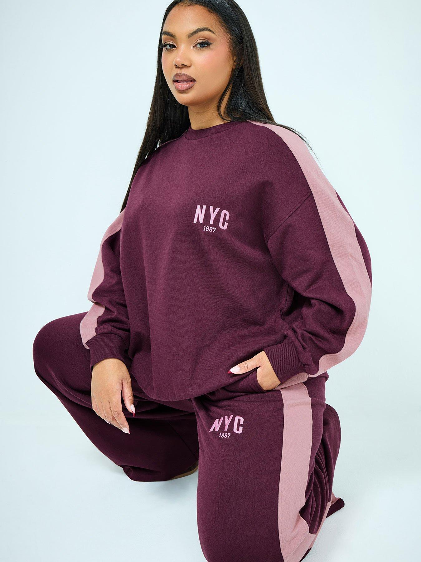 yours-curve-nyc-side-stripe-sweatshirt-burgundy