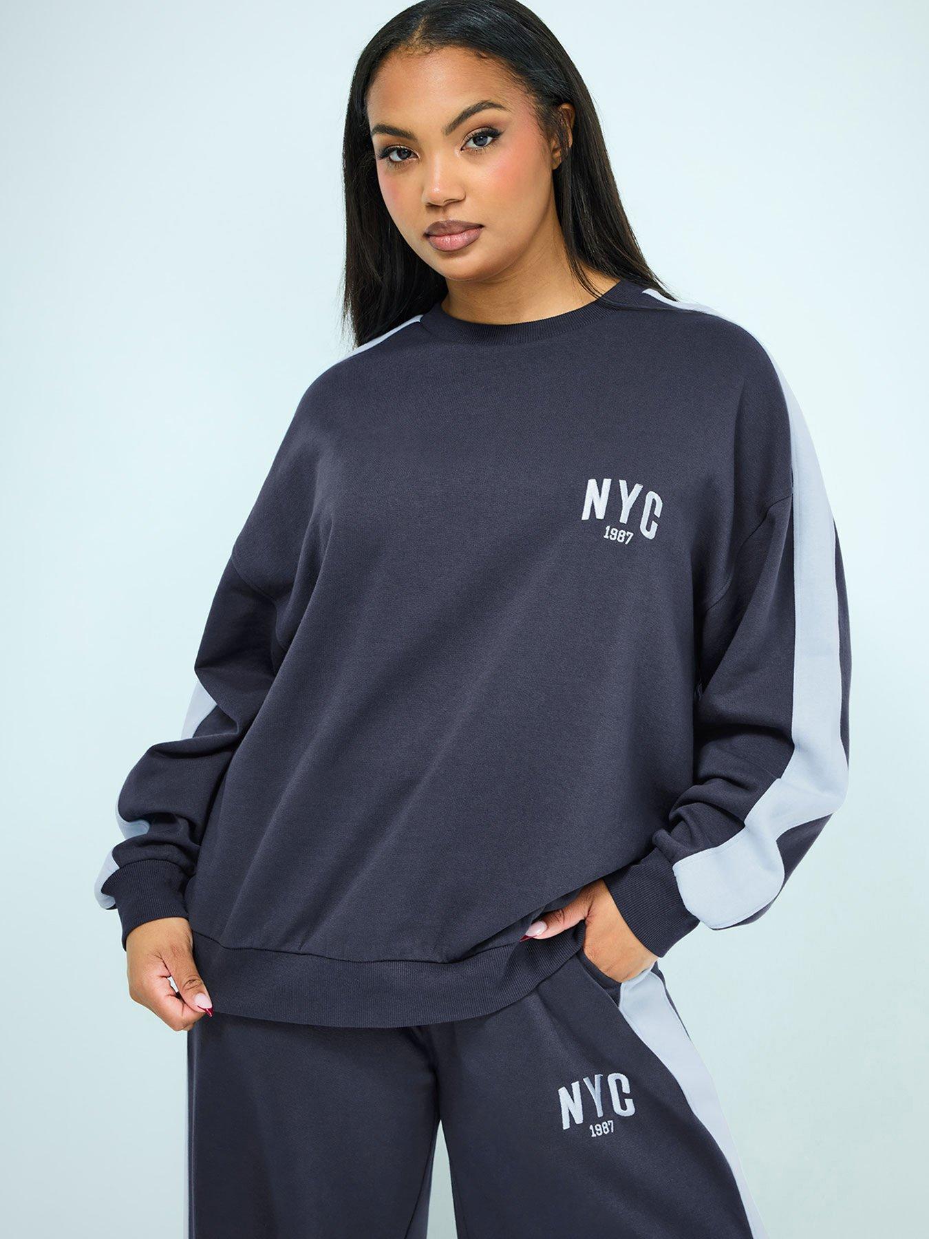 Yours Curve NYC Side Stripe Sweatshirt - Blue