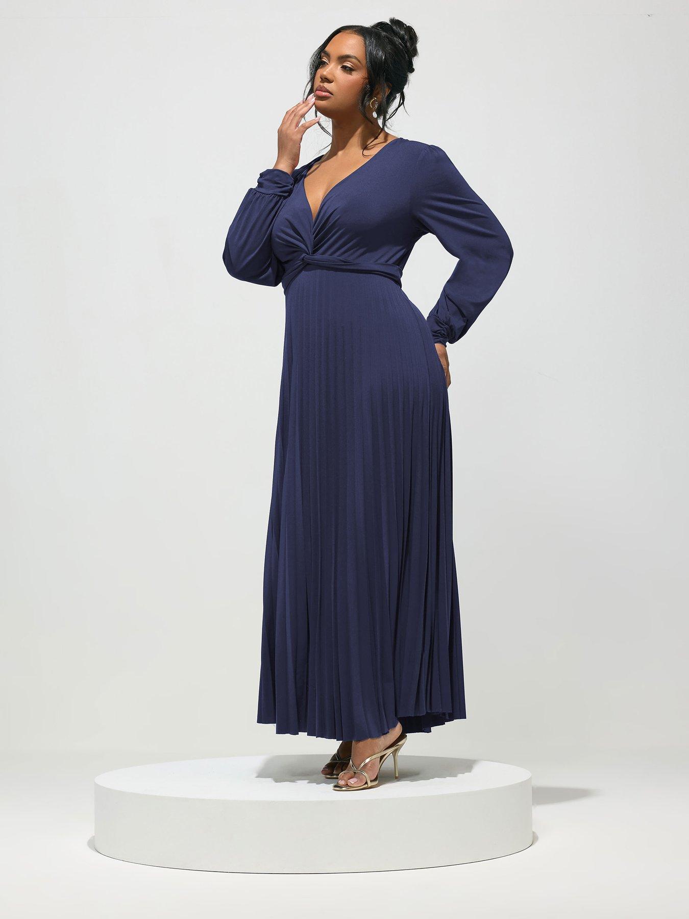 yours-curve-knot-long-sleeve-maxi-dress-blue