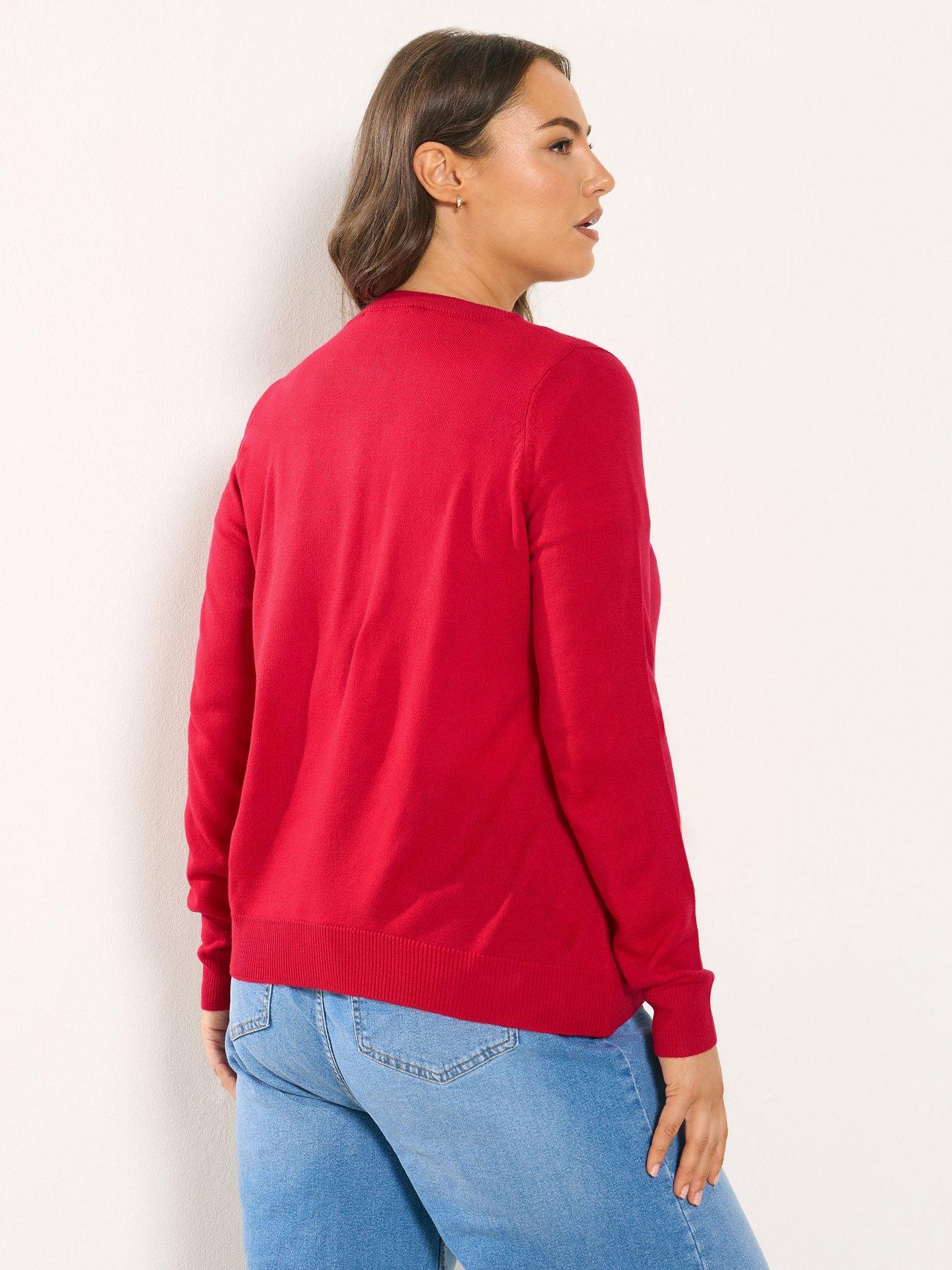yours-curve-button-through-cardigan-redstillFront