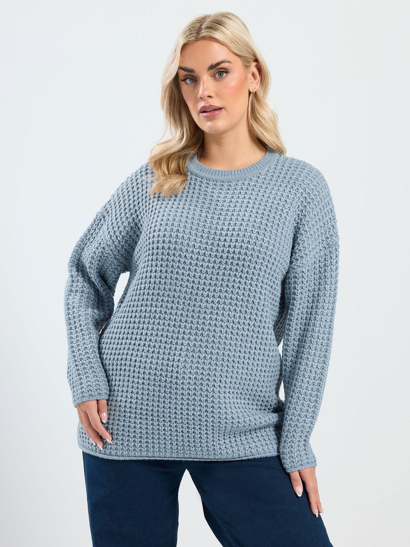 yours-curve-waffle-knit-crew-jumper-bluefront