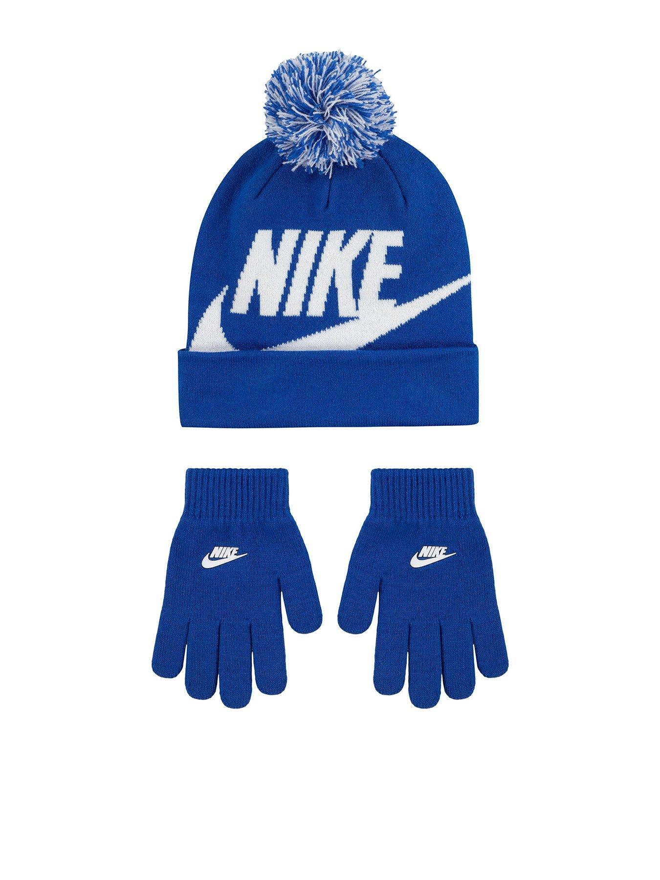 Nike Kids Boys Swoosh Pom Beanie  &  Glove Set - Blue