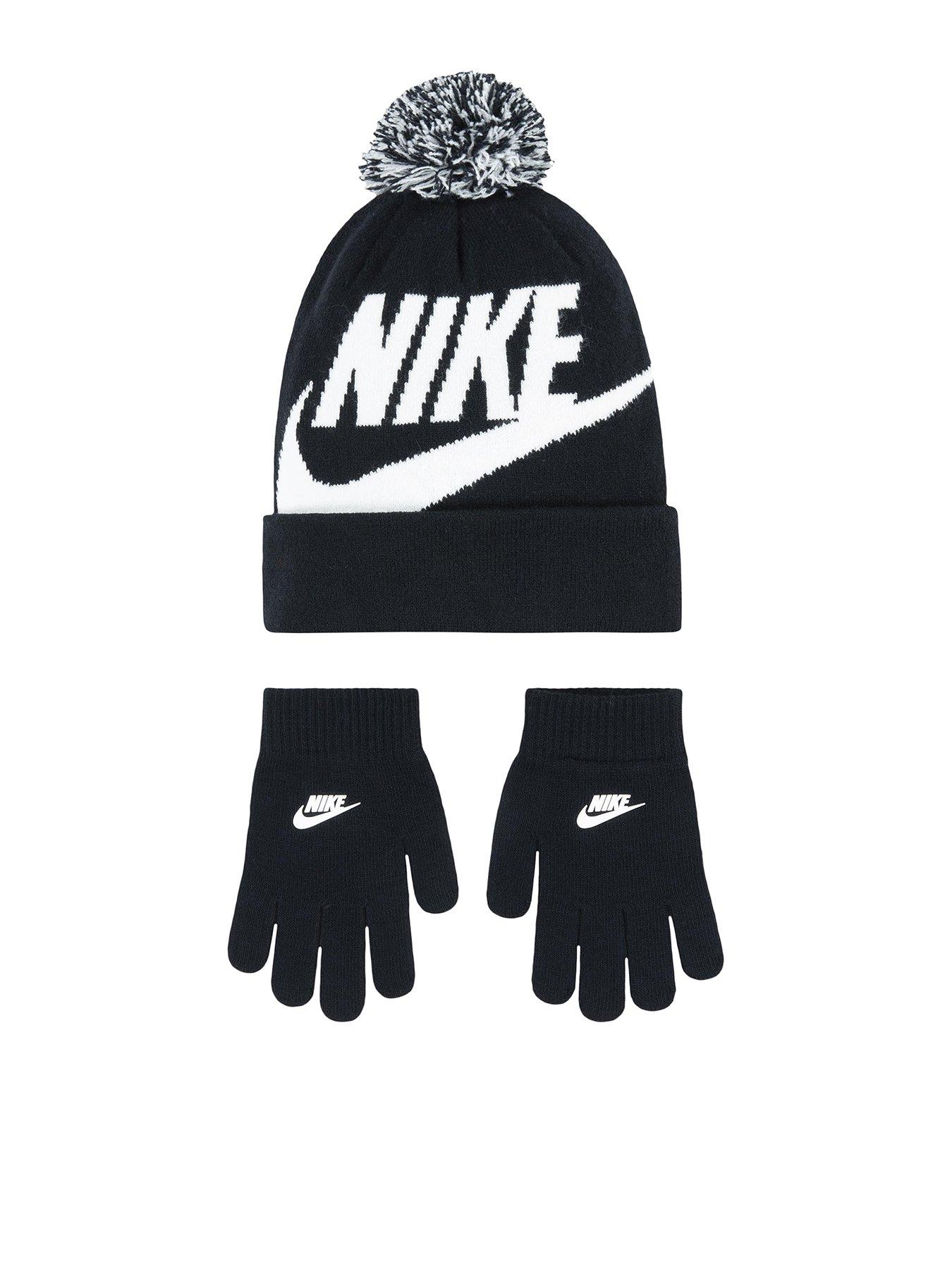 Nike Junior Boys Soosh Pom Beanie  &  Glove Set - Black