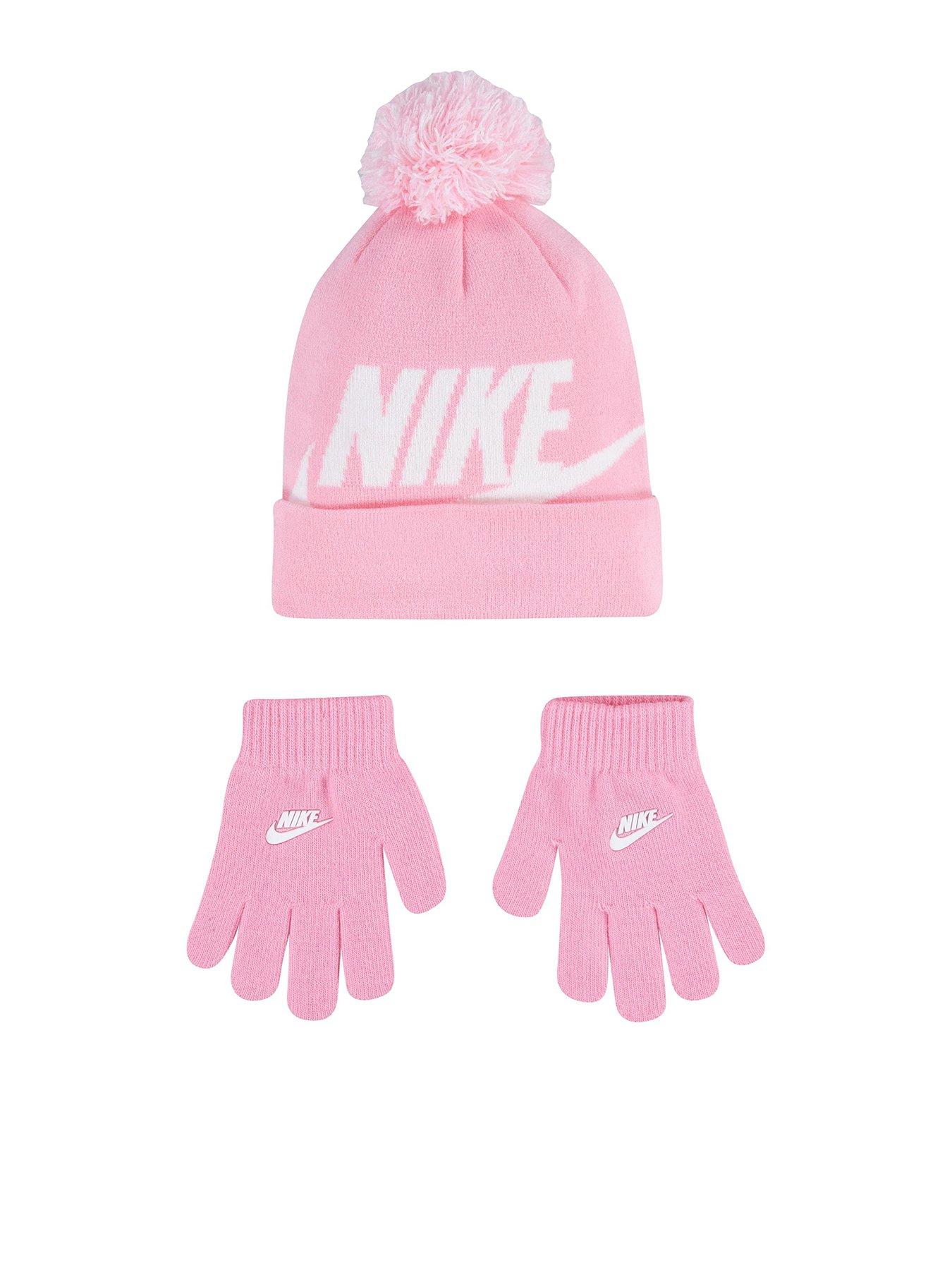 Nike Junior Girls Swoosh Pom Beanie  &  Glove Set - Pink