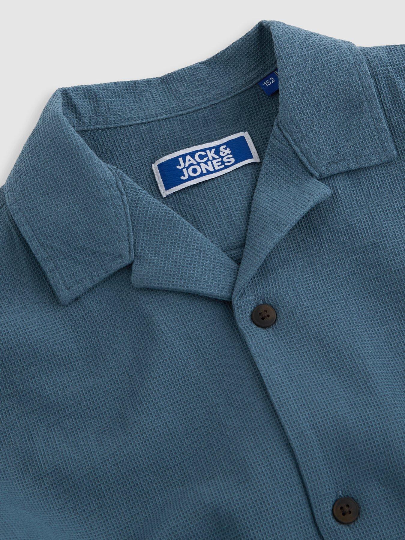 Image 3 of 6 of Jack & Jones Junior Boys 2 Piece Waffle Shirt Shorts Set - Blue