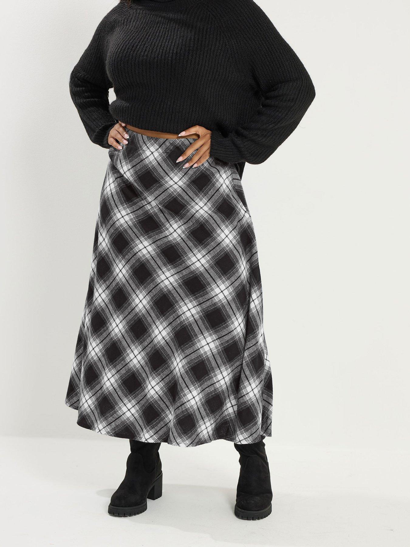 Yours Curve Check Maxi Skirt - Black
