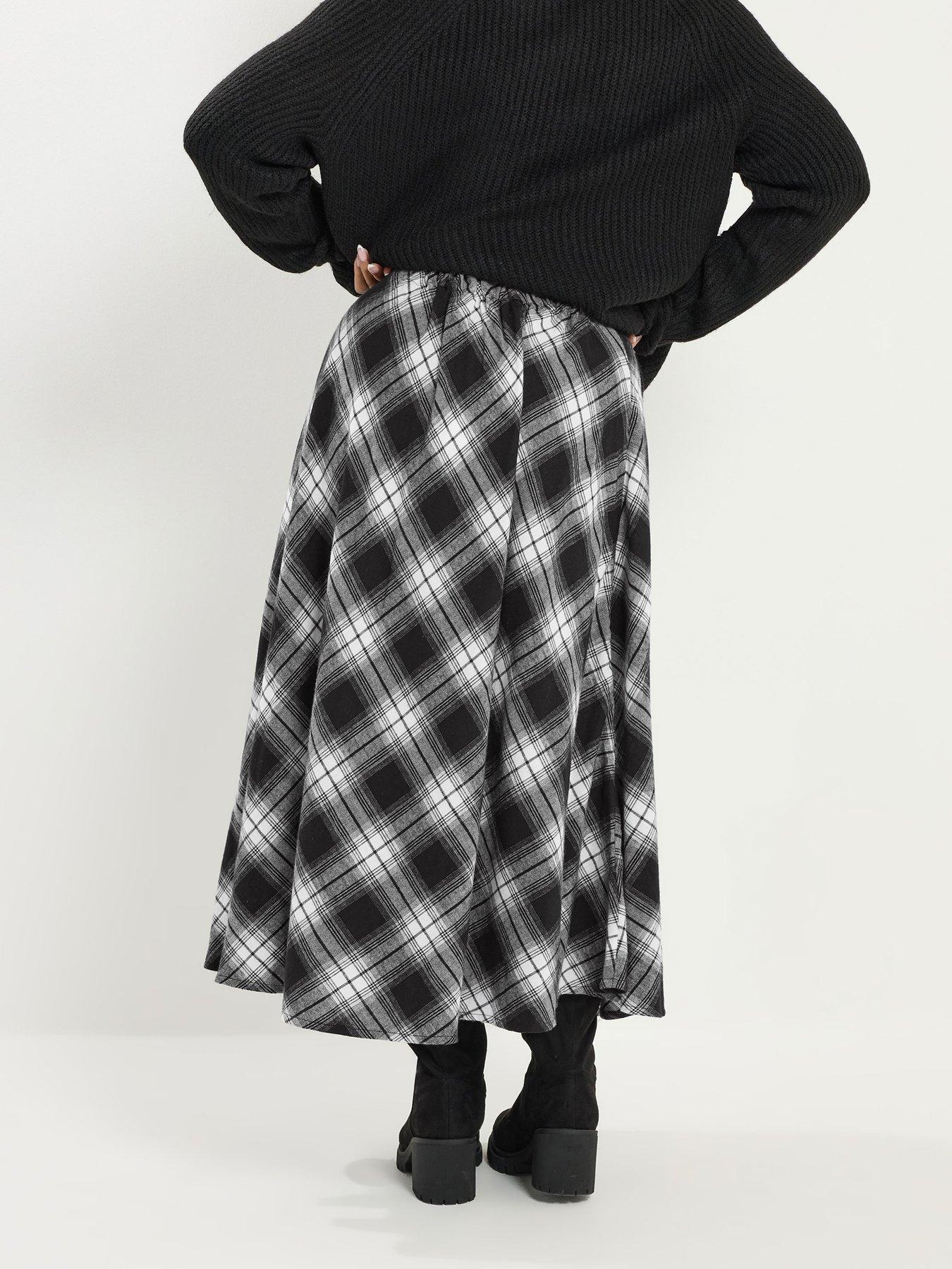 yours-curve-check-maxi-skirt-blackstillFront