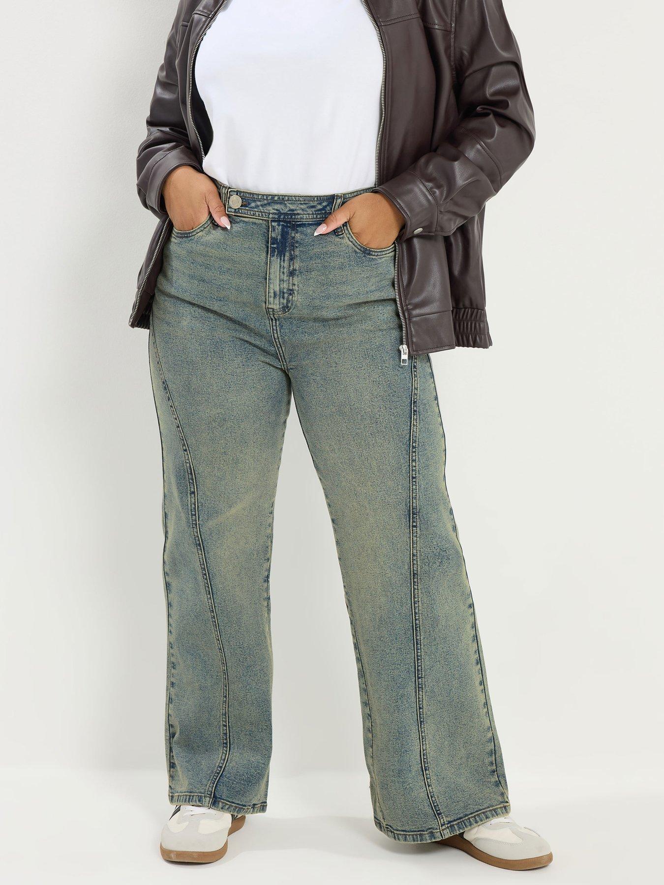 Image 1 of 5 of Yours Curve Extend Waist Sandblast Wide Leg Jean