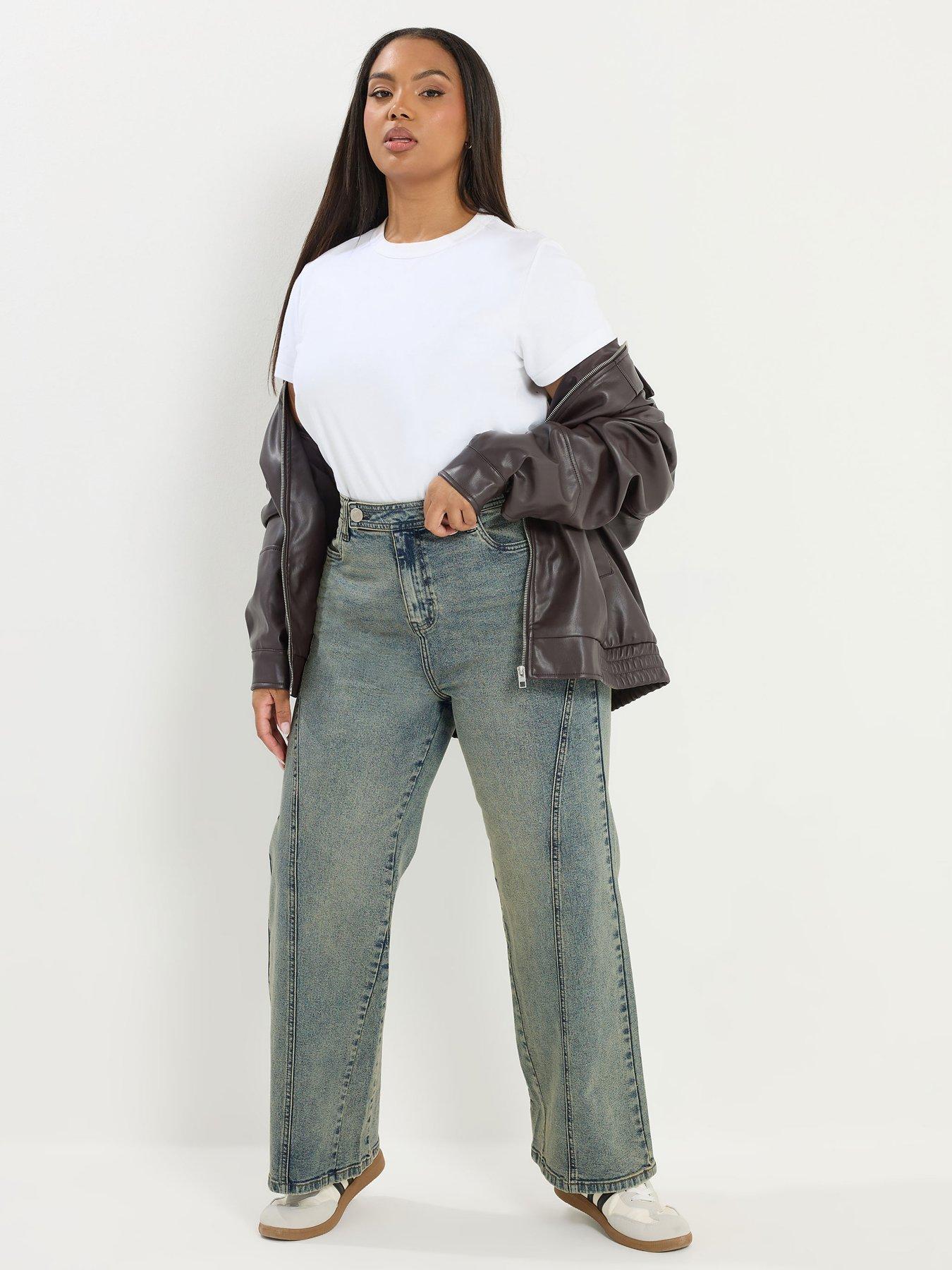 Image 3 of 5 of Yours Curve Extend Waist Sandblast Wide Leg Jean