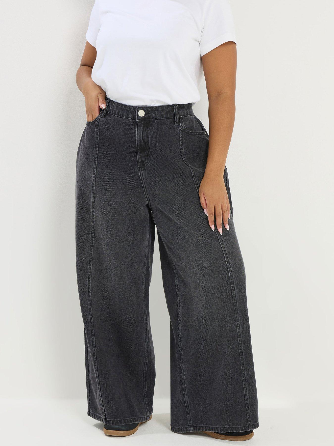 Image 1 of 5 of Yours Curve Rigid Plazzo Front Seam Jeans