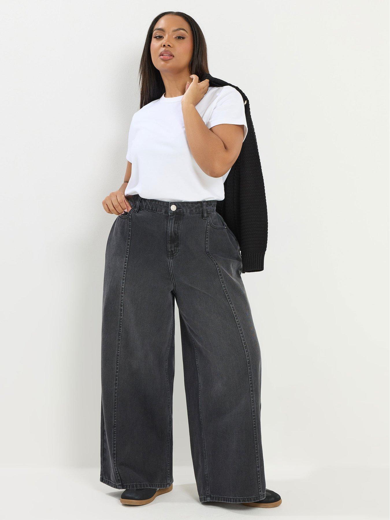 Image 3 of 5 of Yours Curve Rigid Plazzo Front Seam Jeans