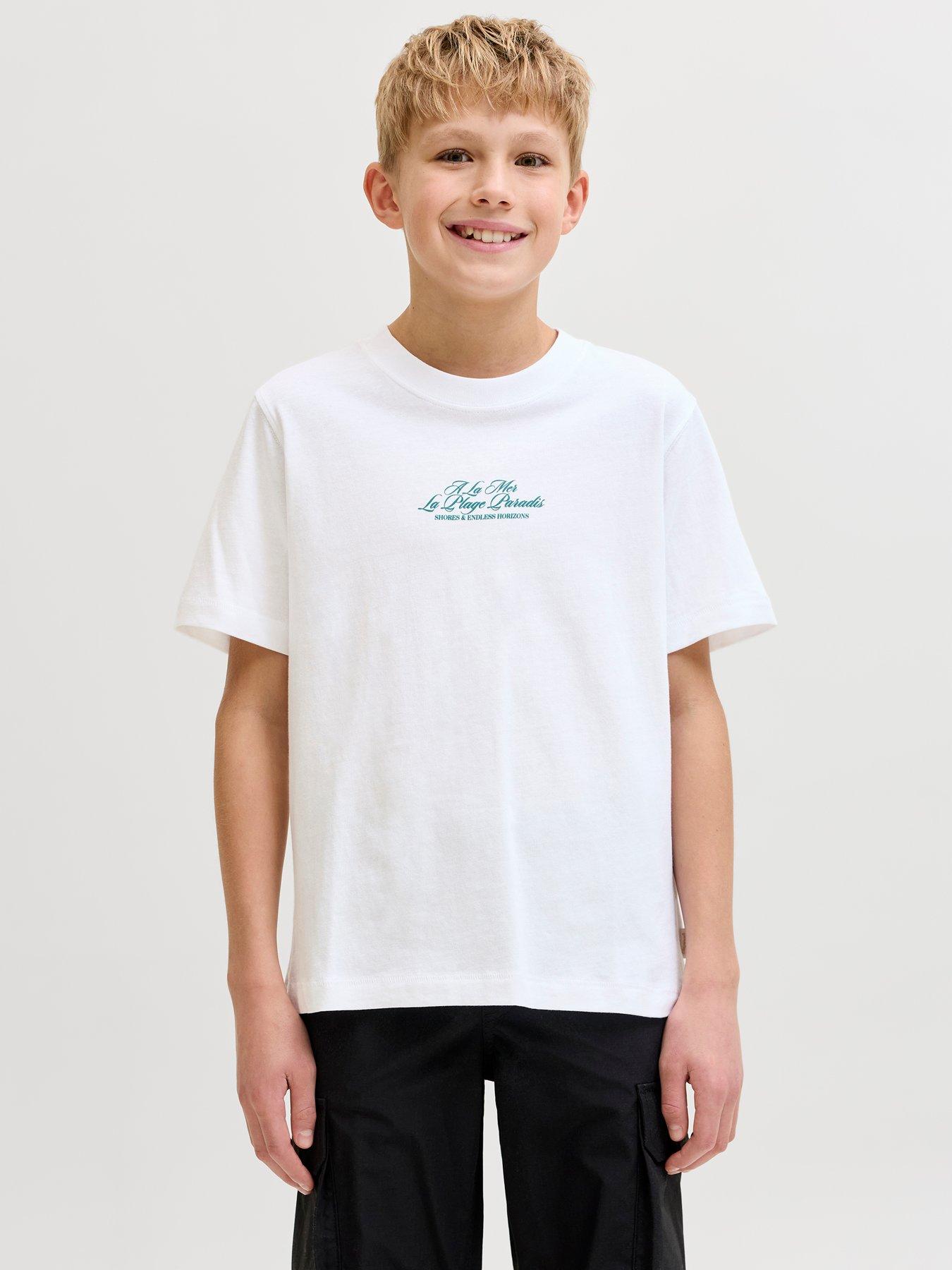 Jack & Jones Junior Boys Photo Back Print Short Sleeve T-shirt - White