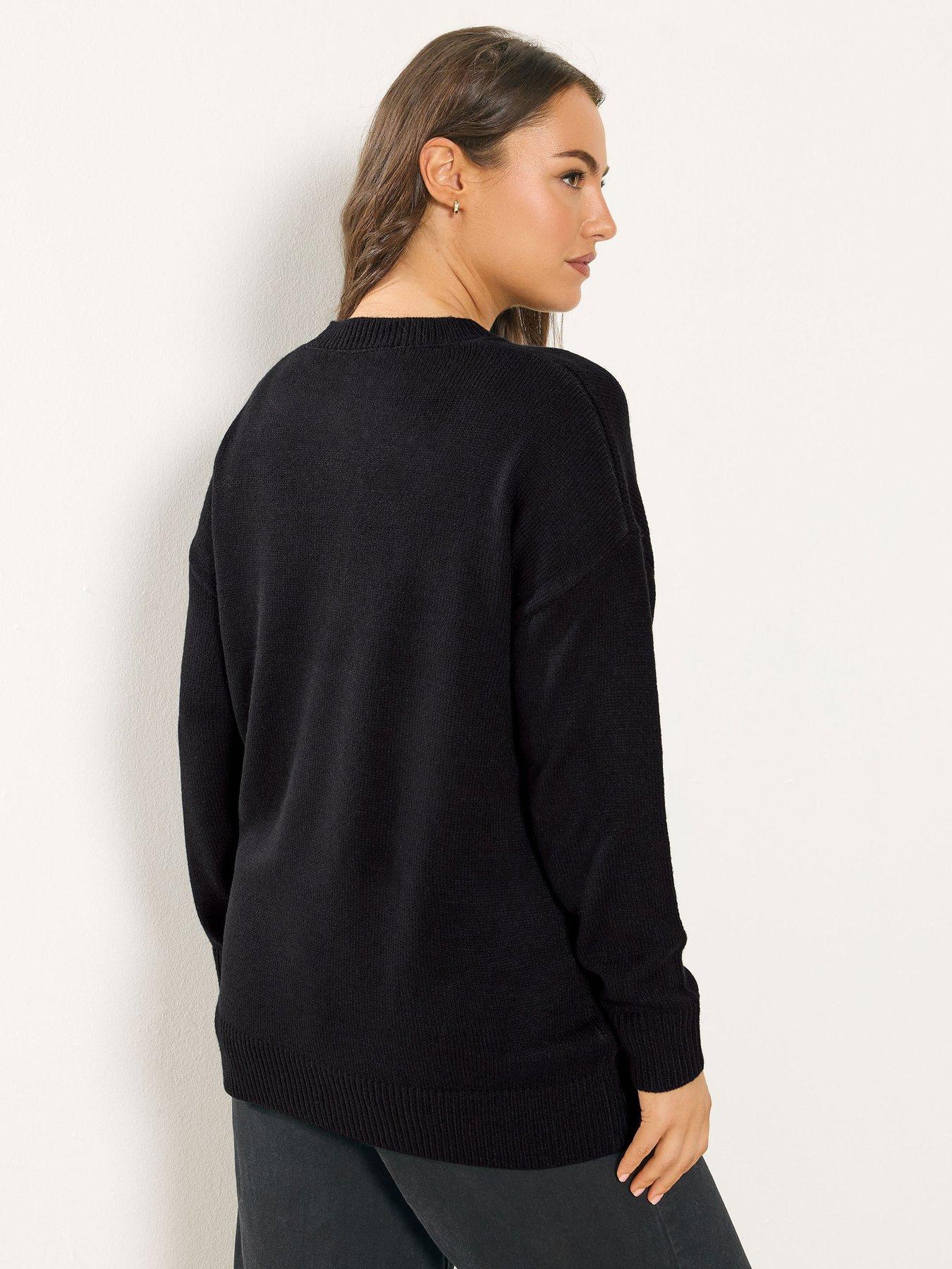 yours-curve-knitted-teddy-jumper-blackstillFront