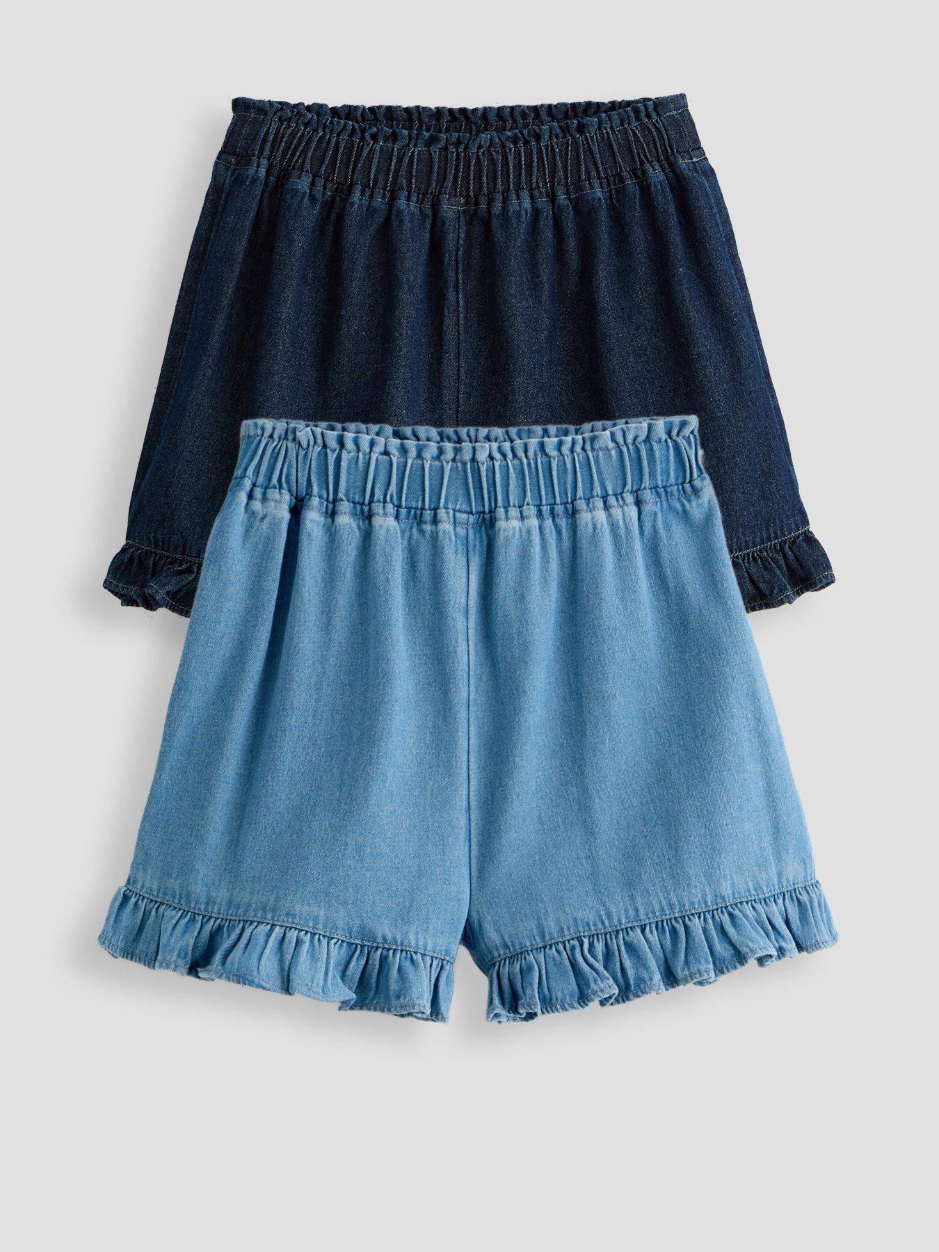 The Very Collection Girls 2 Pack Denim Frill Shorts - Blue