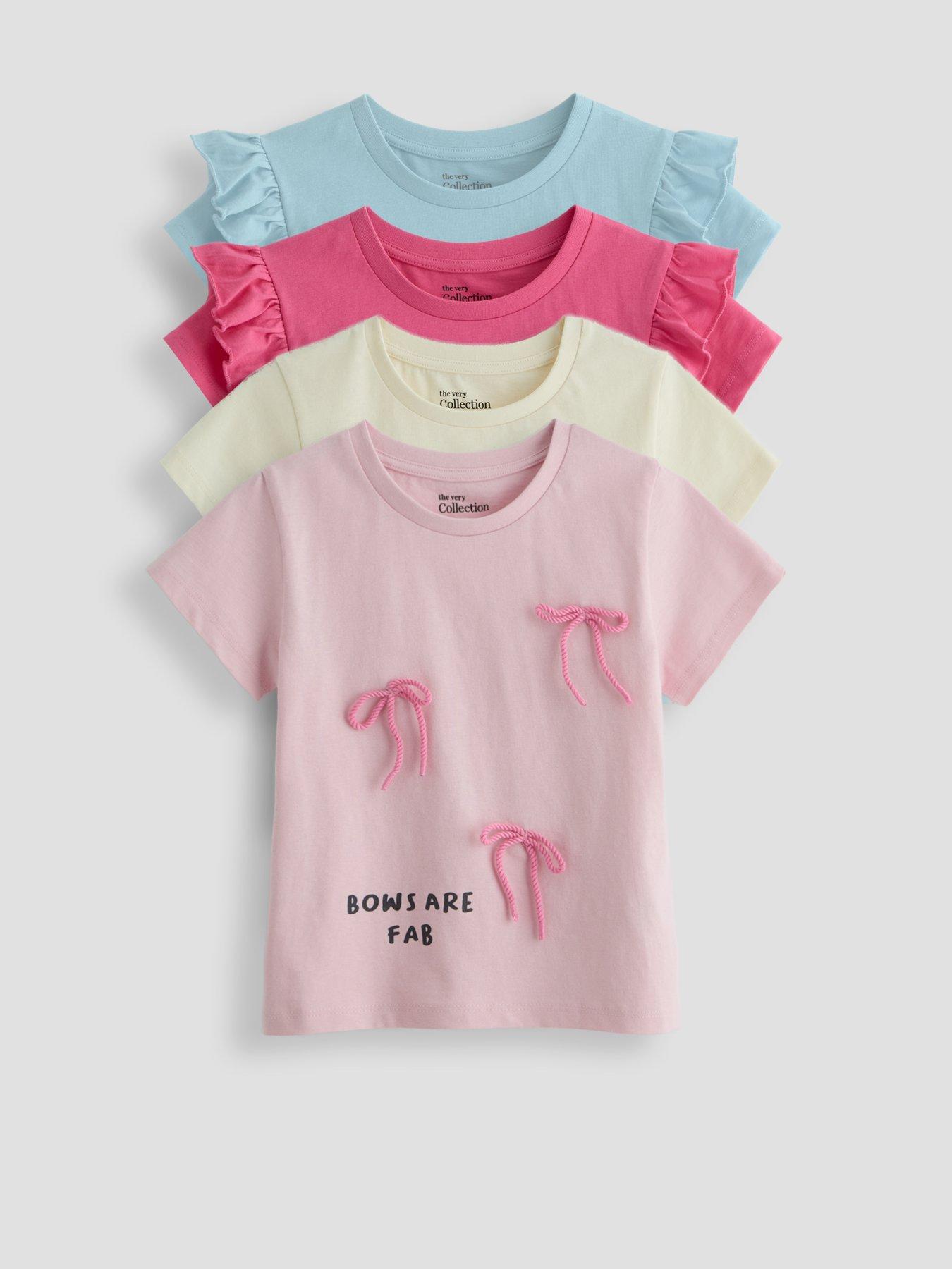 The Very Collection Girls 4 Pack Frill Bow T-shirts - Multi