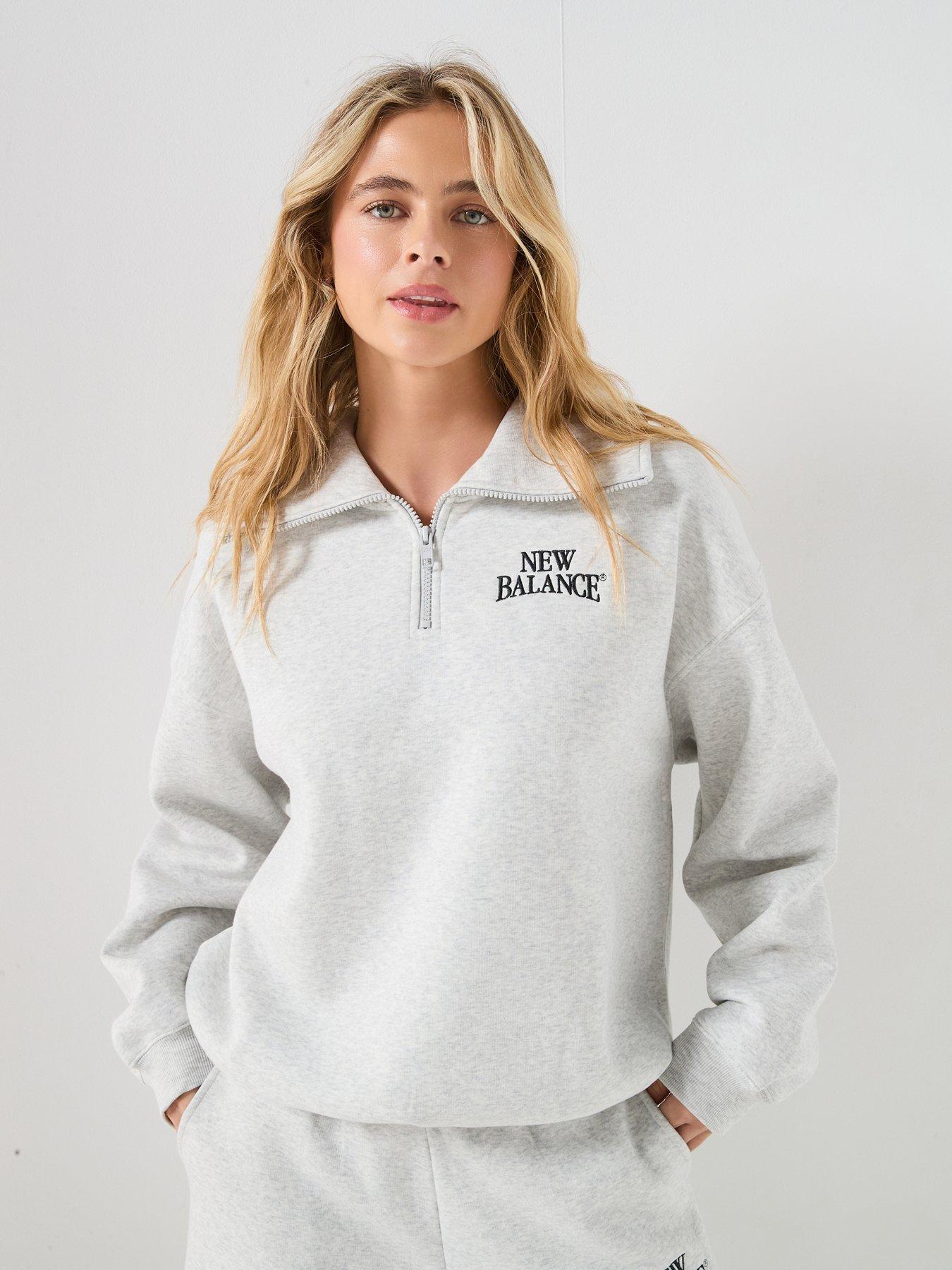 New Balance Womens Linear Heritage Fleece Half Zip Sweatshirt - Grey