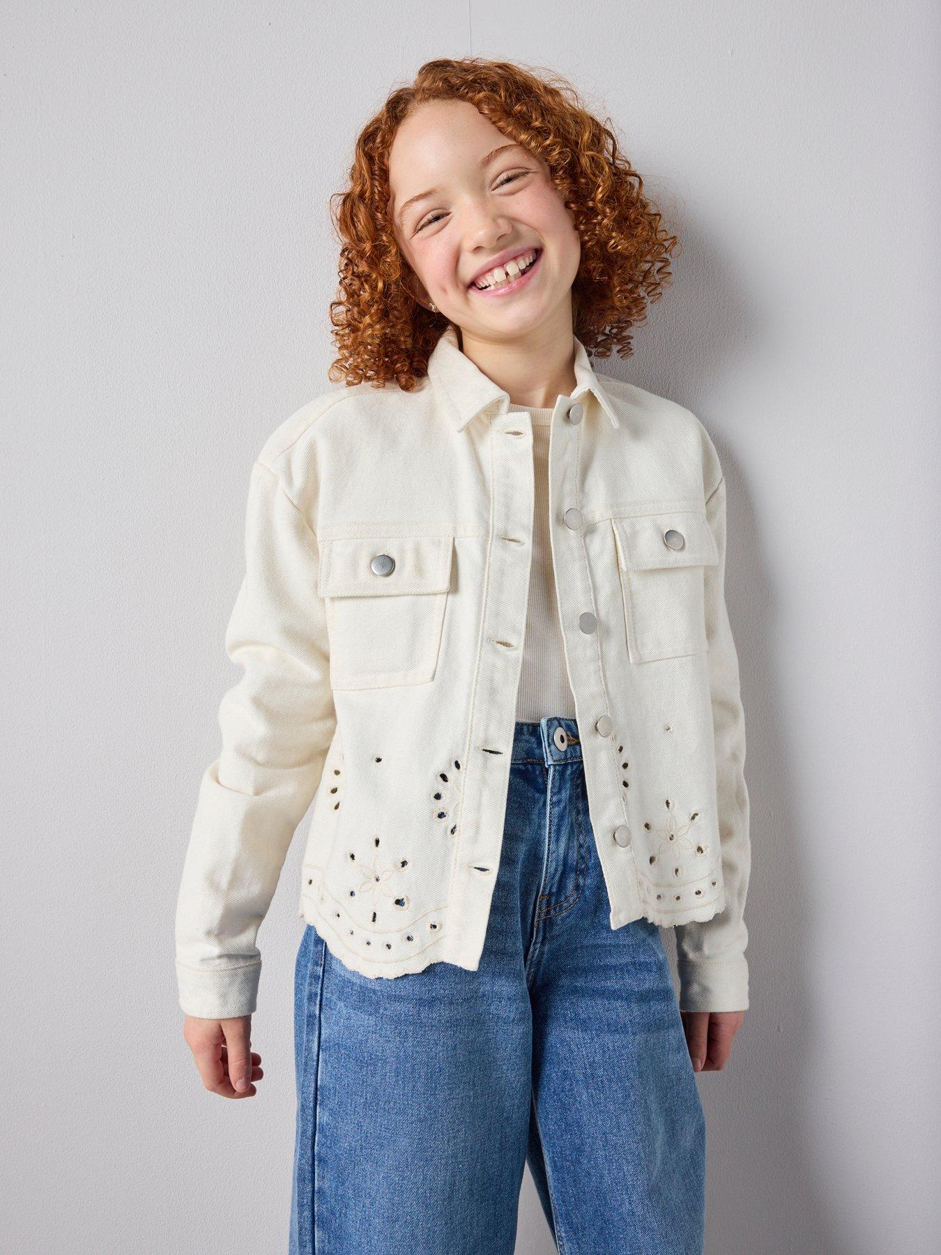 The Very Collection Girls Denim Embroidered Jacket - Cream